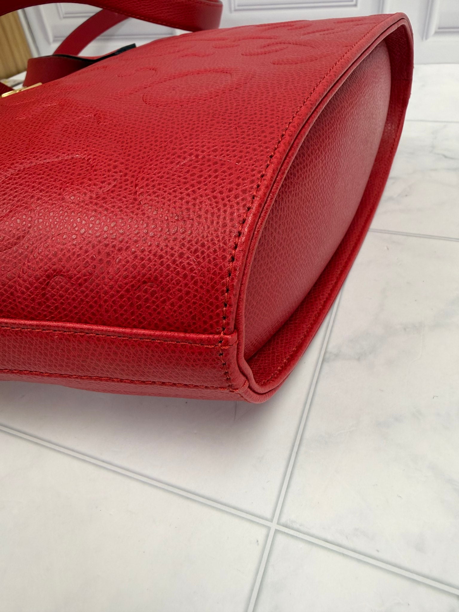 Saint Laurent YSL Red Embossed Leather Shoulder Bag