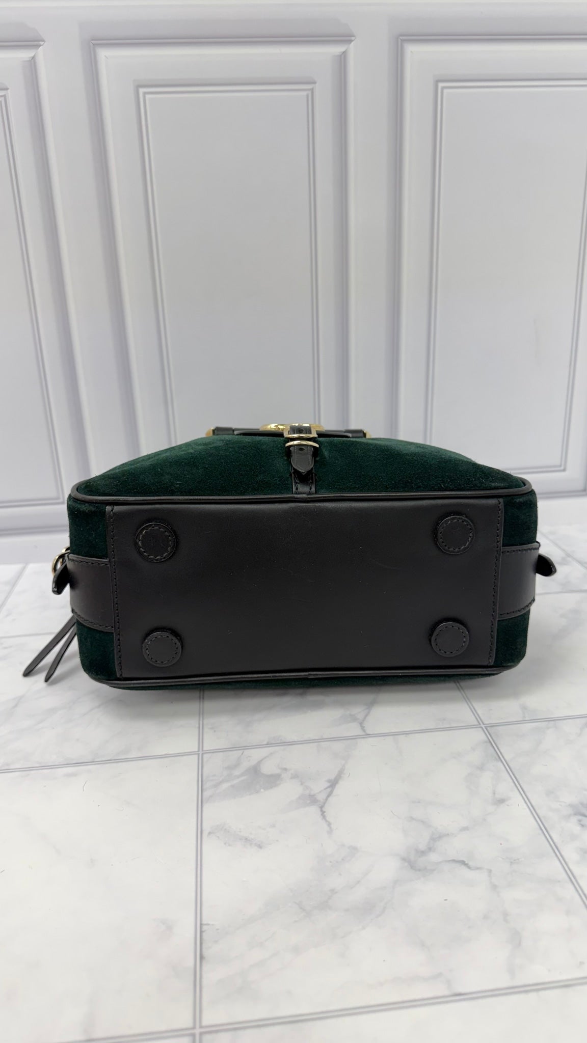 Jimmy Choo Green Suede Leather Varenne Bowling Bag