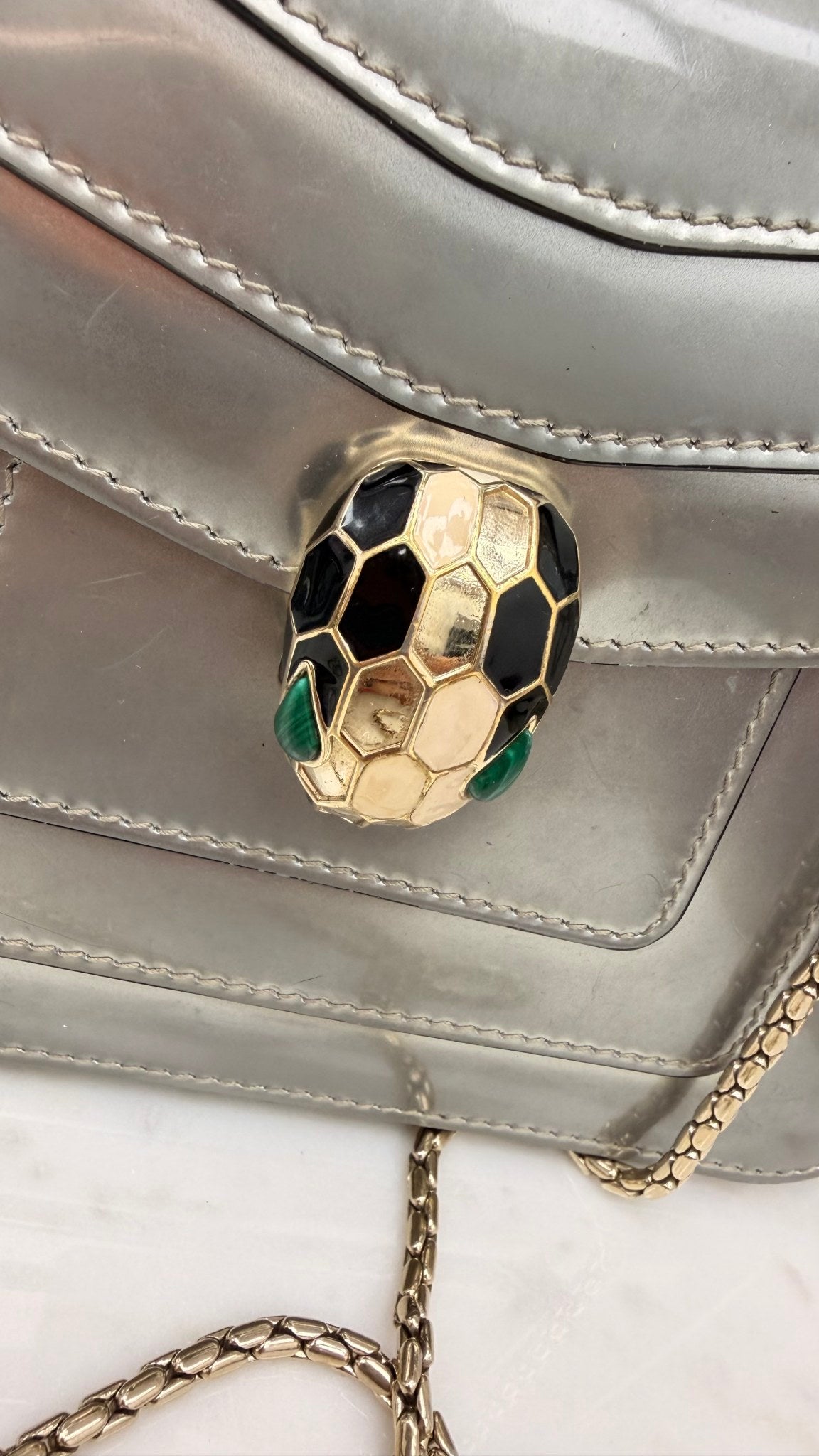 Bvlgari Patent Silver Serpenti Crossbody Bag
