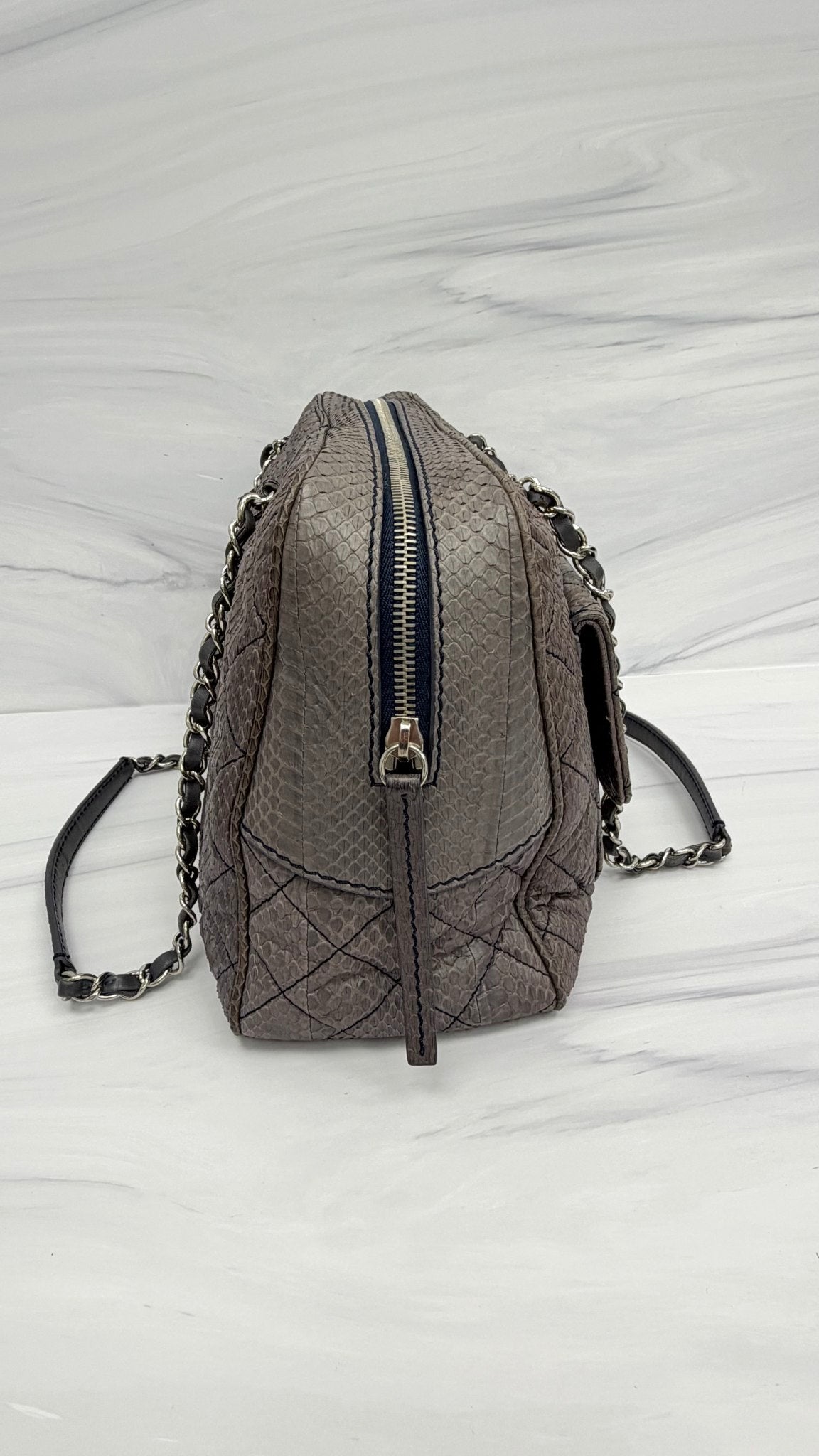 Chanel Grey Python Quilted Leather Handbag