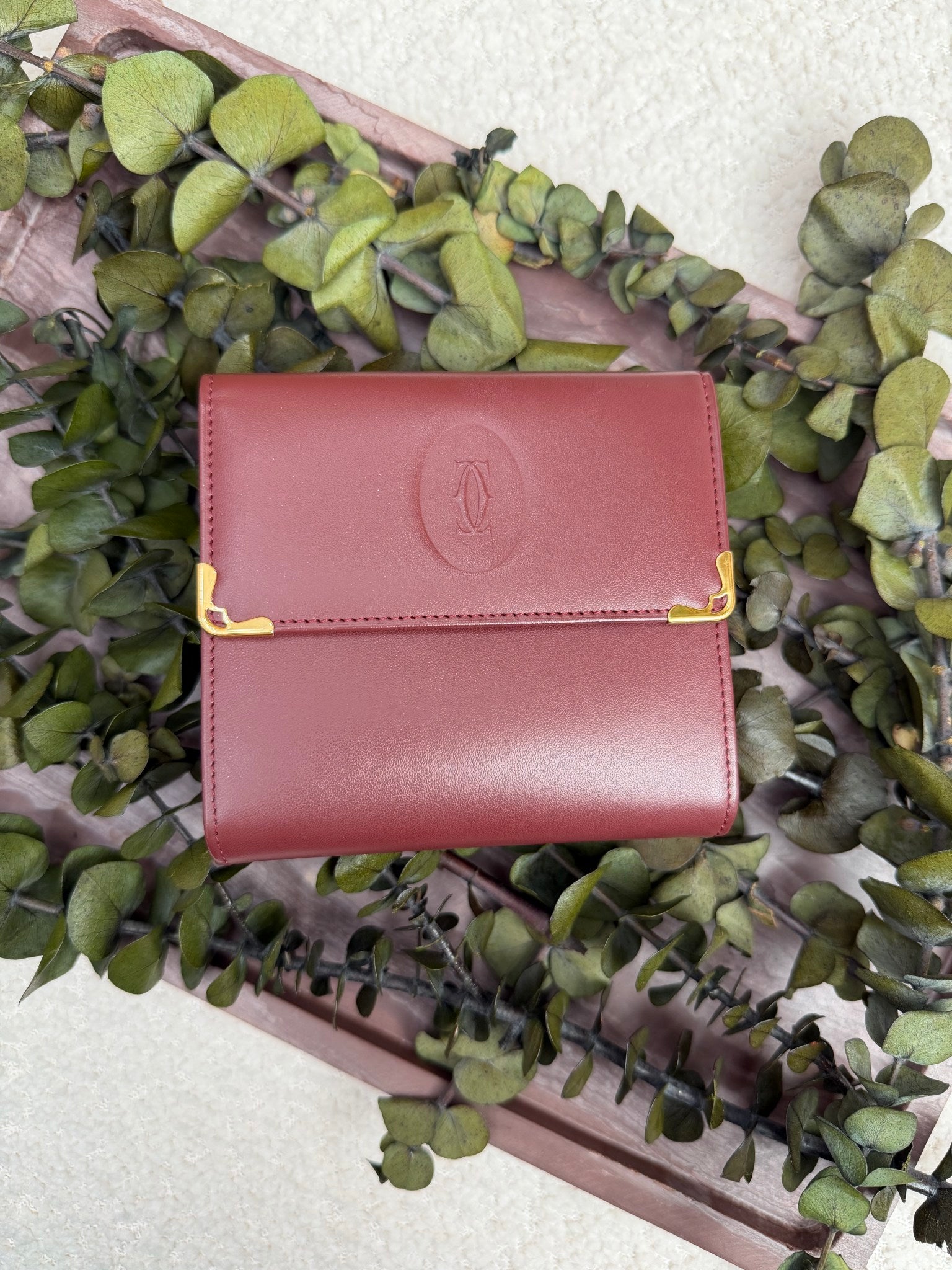 Cartier Bordeaux Leather Compact Snap Wallet