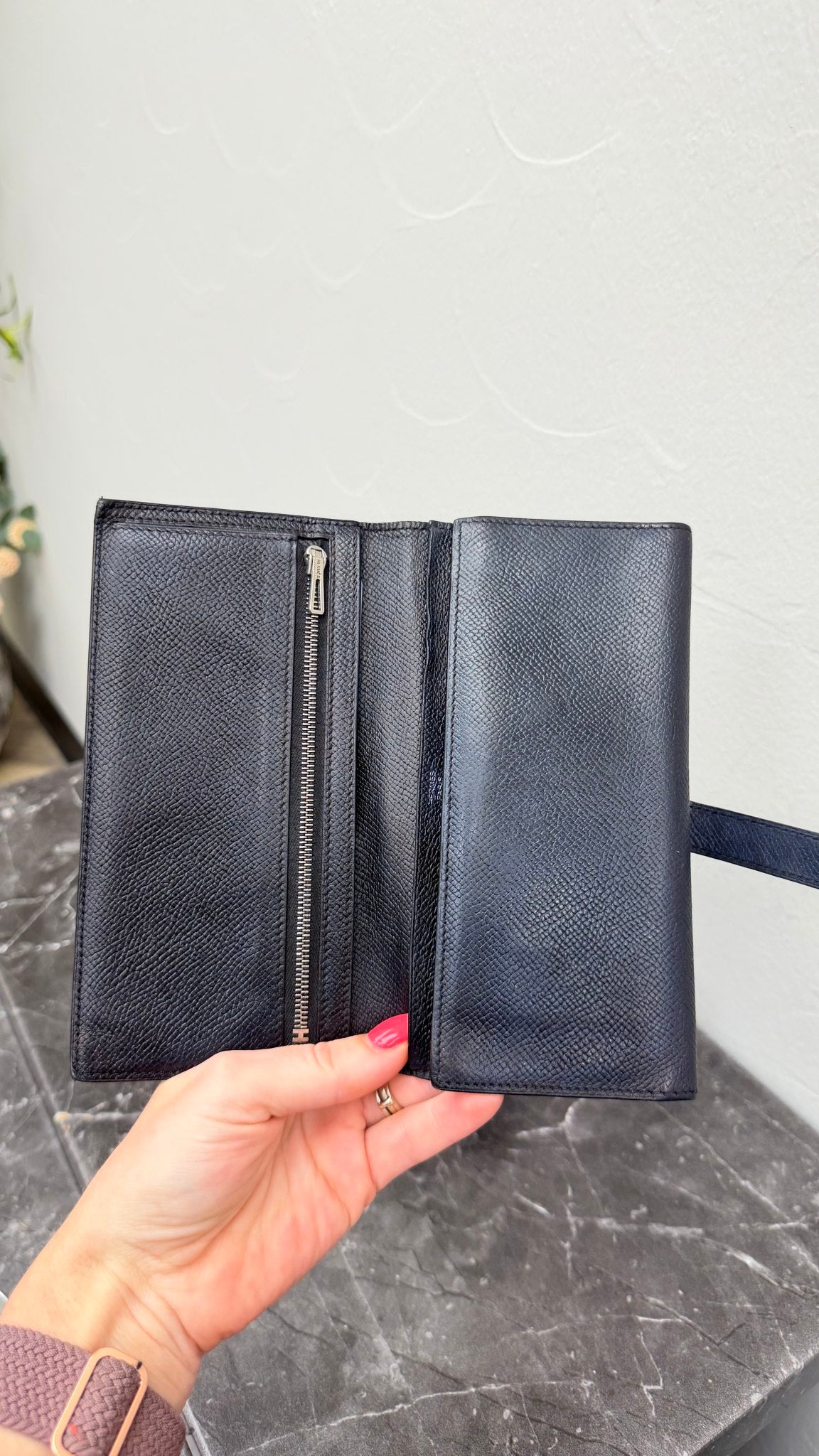 Hermes Black Epsom Leather Bearn Soufflét Long Wallet