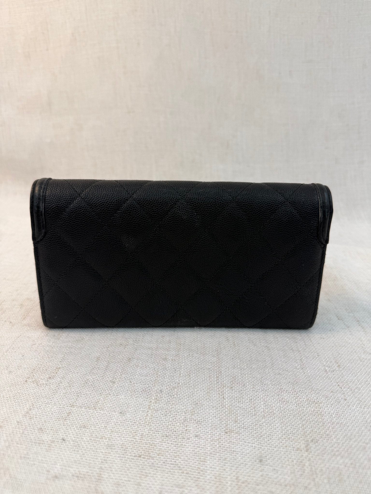 Chanel Black Caviar Leather CC Filigree Long Flap Wallet