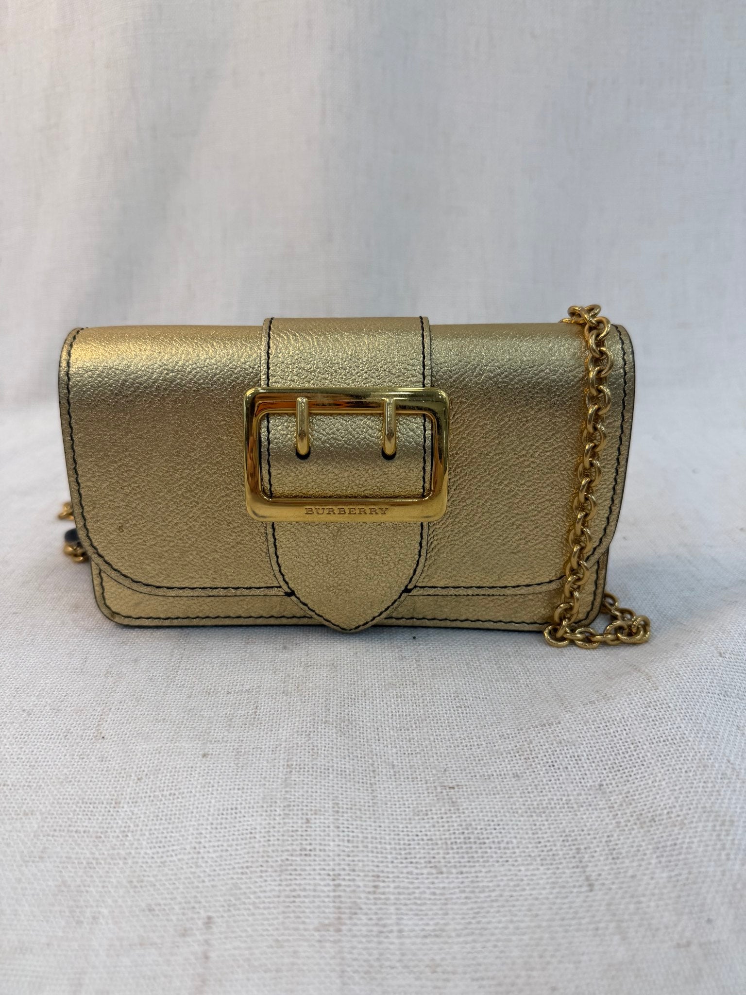 Burberry Gold Leather Mini Buckle Bag