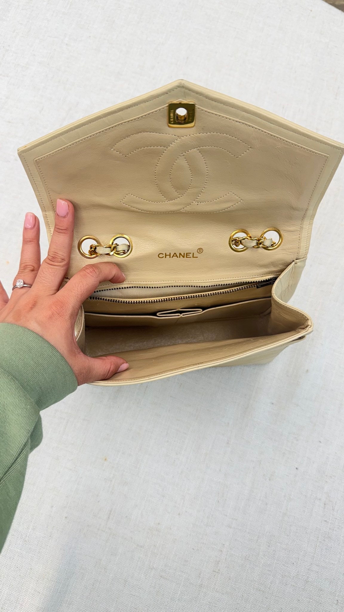 Chanel Beige Lambskin Leather Coco Envelope Flap Bag