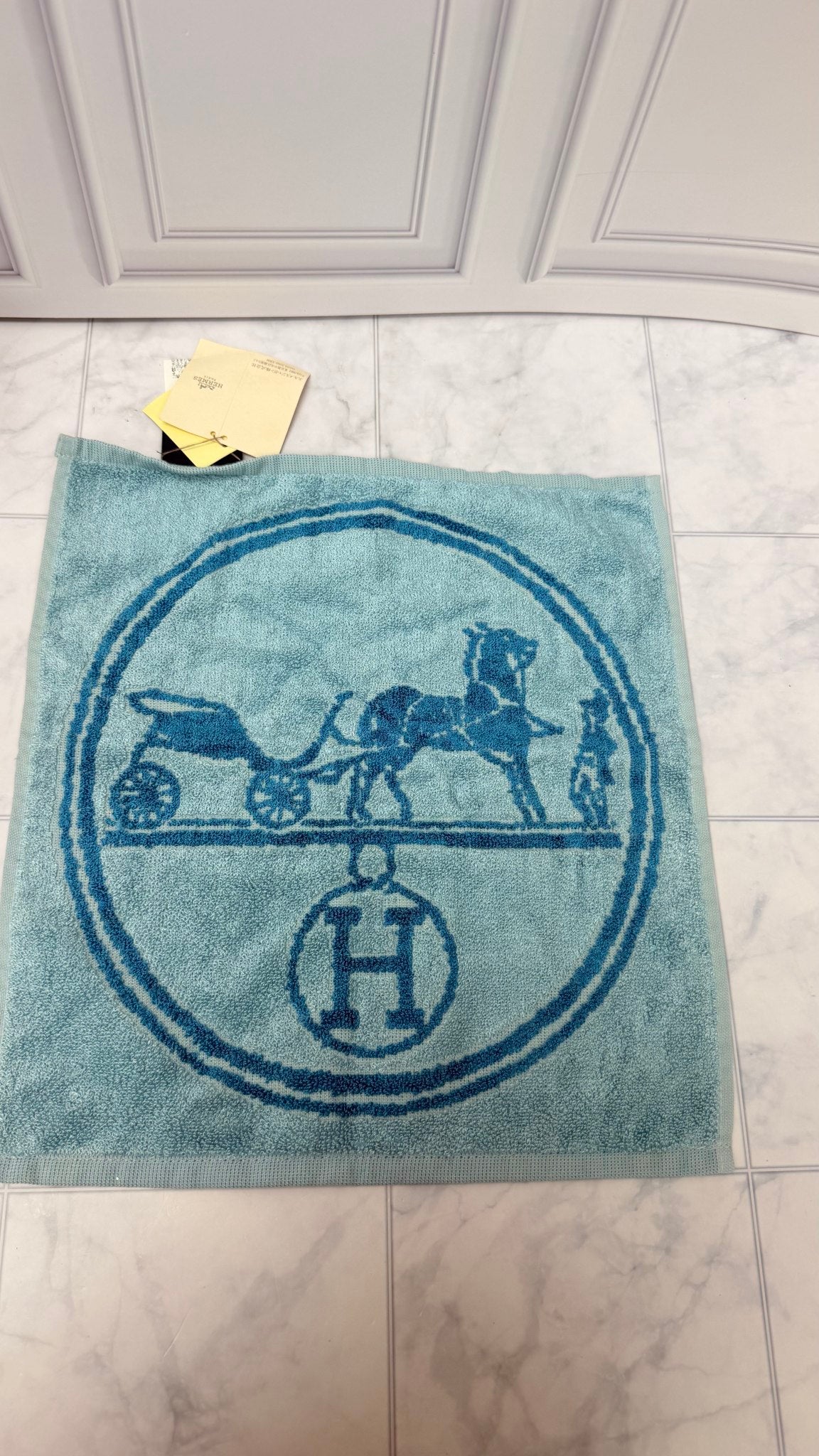 BRAND NEW - Hermes Blue Cotton Logo Hand Towel