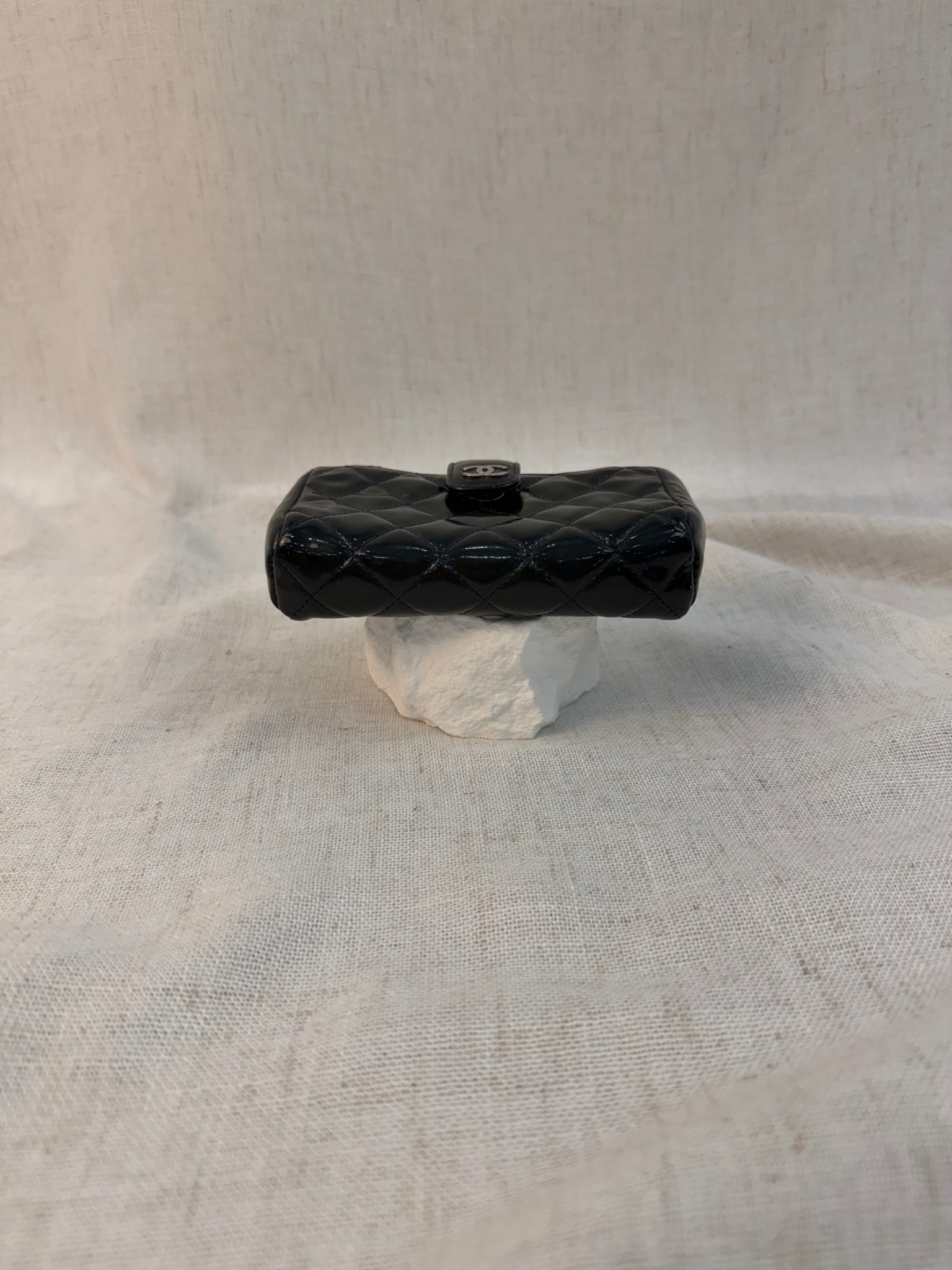 Chanel Navy Patent Leather Quilted Wallet Pouch