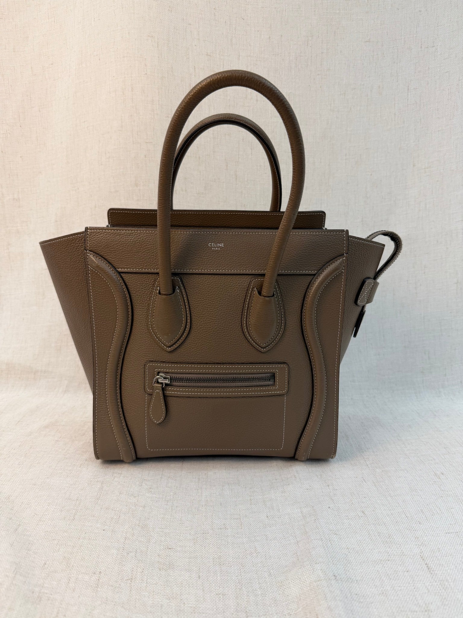 Celine Taupe Leather Micro Luggage Handbag