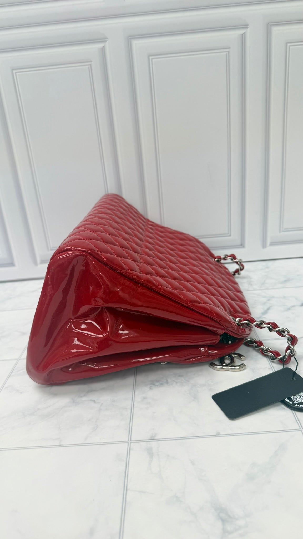 Chanel Red Patent Leather Mademoiselle Bowling Bag
