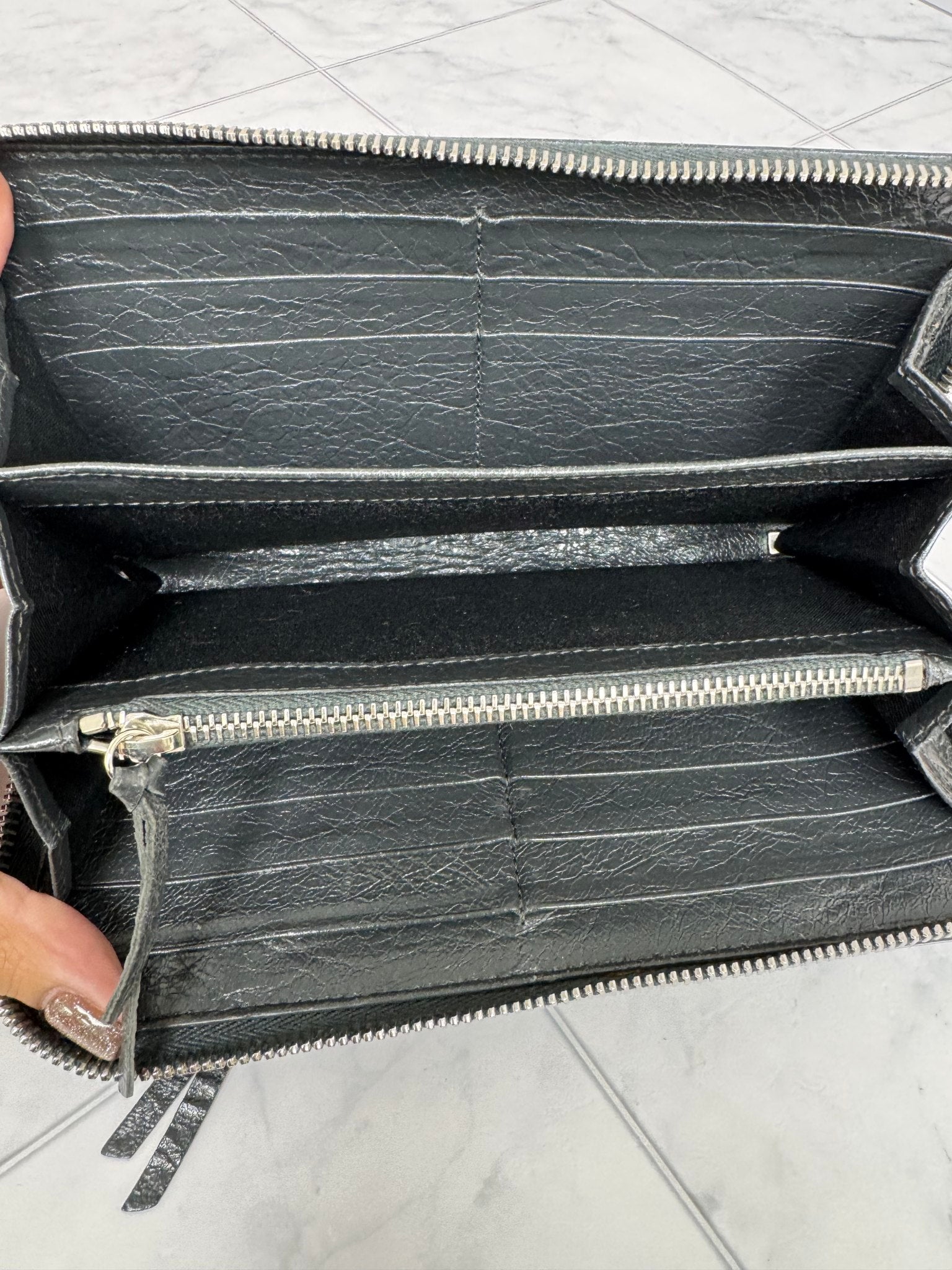 Balenciaga Dark Grey Leather Long Wallet