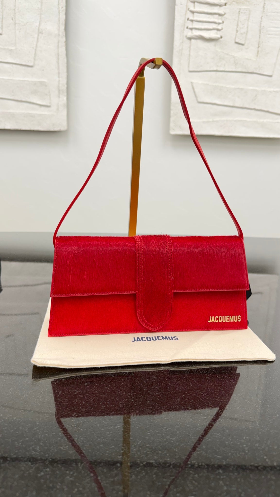 BRAND NEW - Jacquemus Red Pony Hair Le Bambino Long Shoulder Bag