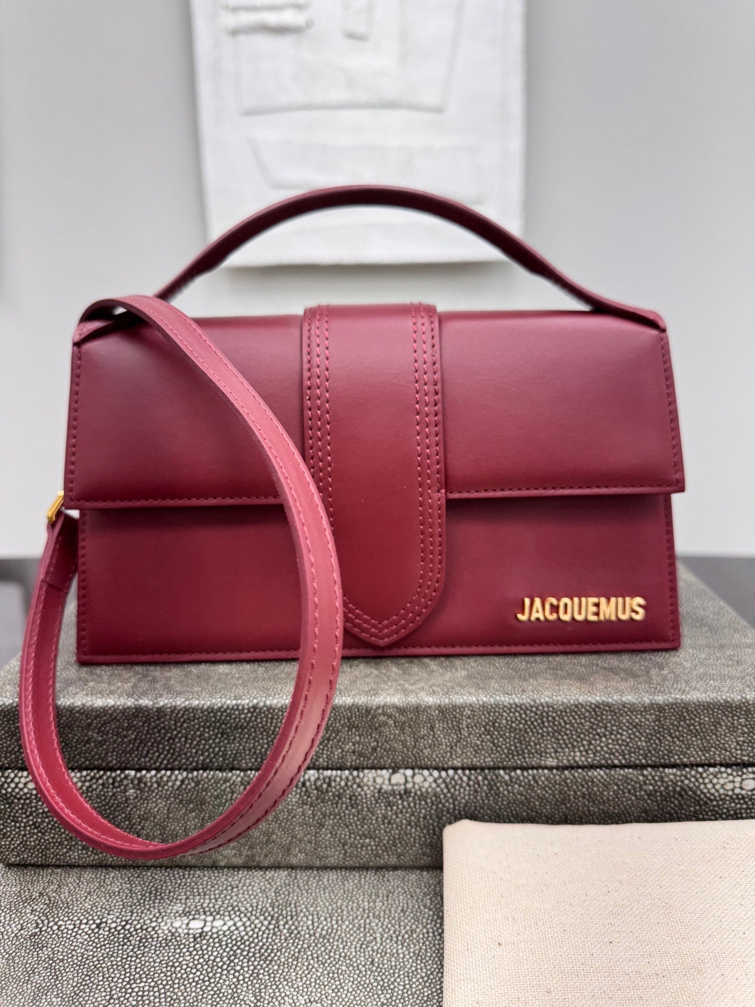 BRAND NEW - Jacquemus Burgundy Leather Le Grand Bambino Handbag 2Way Handbag