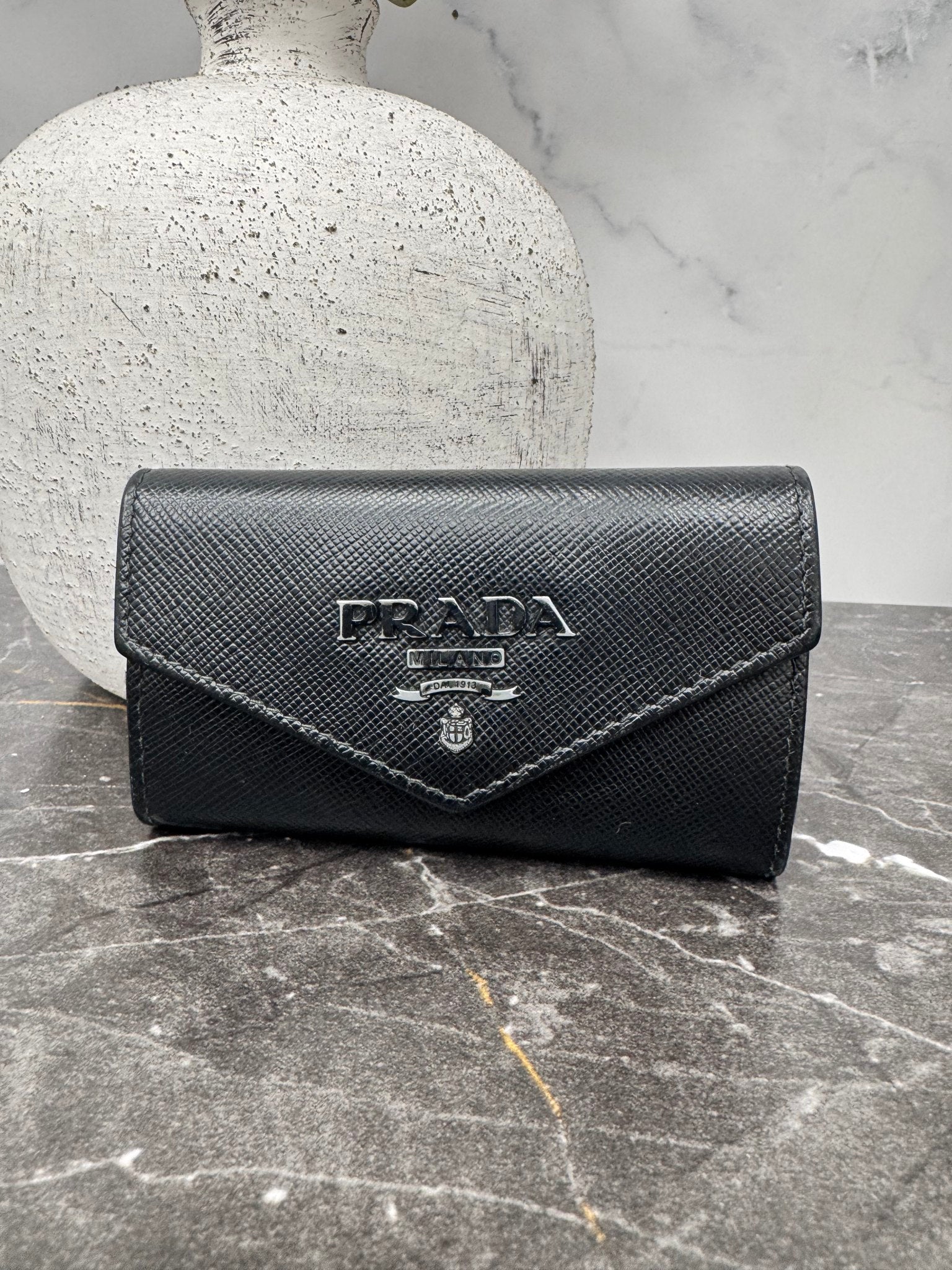 Prada Black Saffiano Leather 4 Ring Key Case