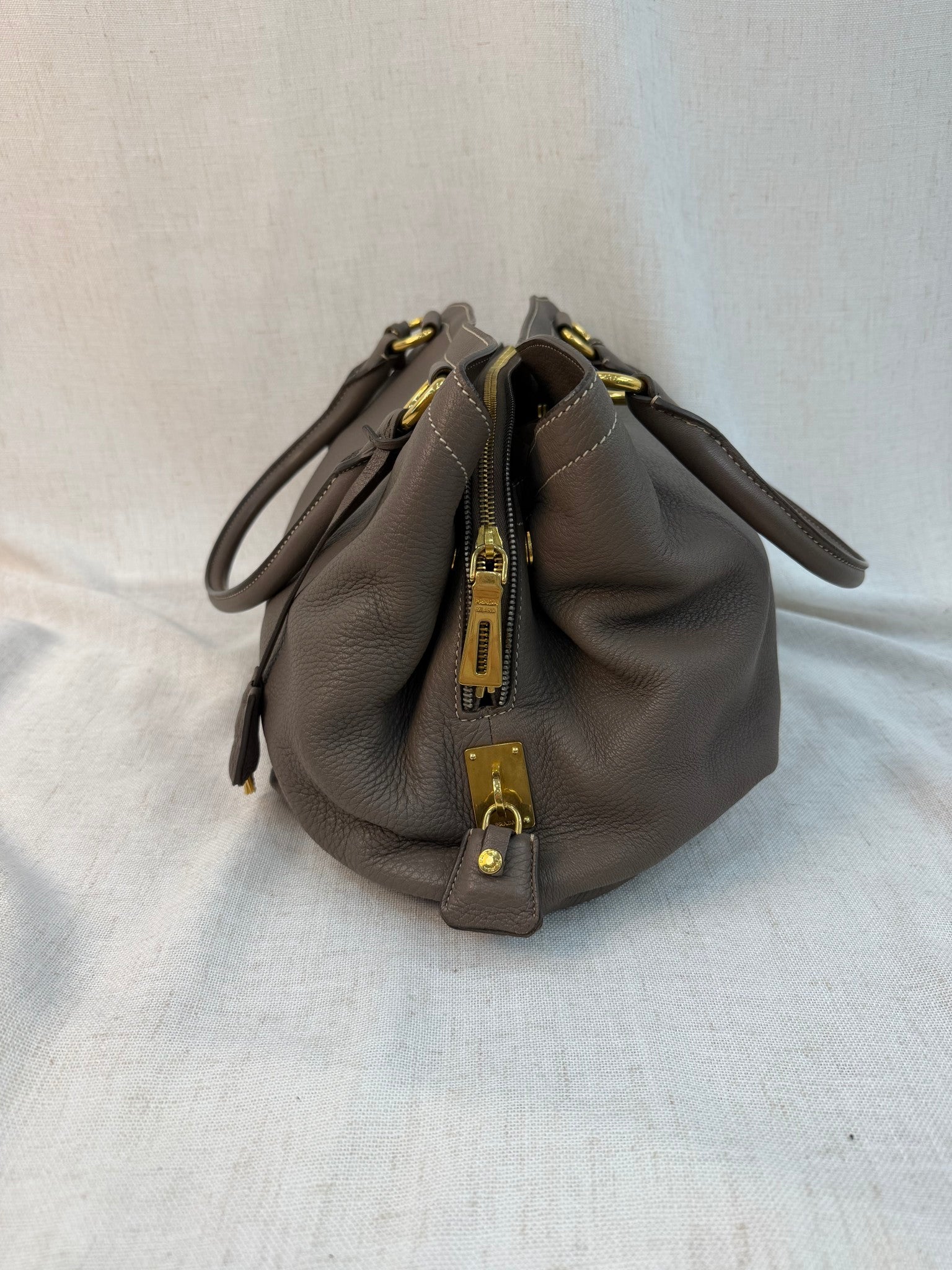 Prada Taupe Leather Vitello Daino Tote Bag