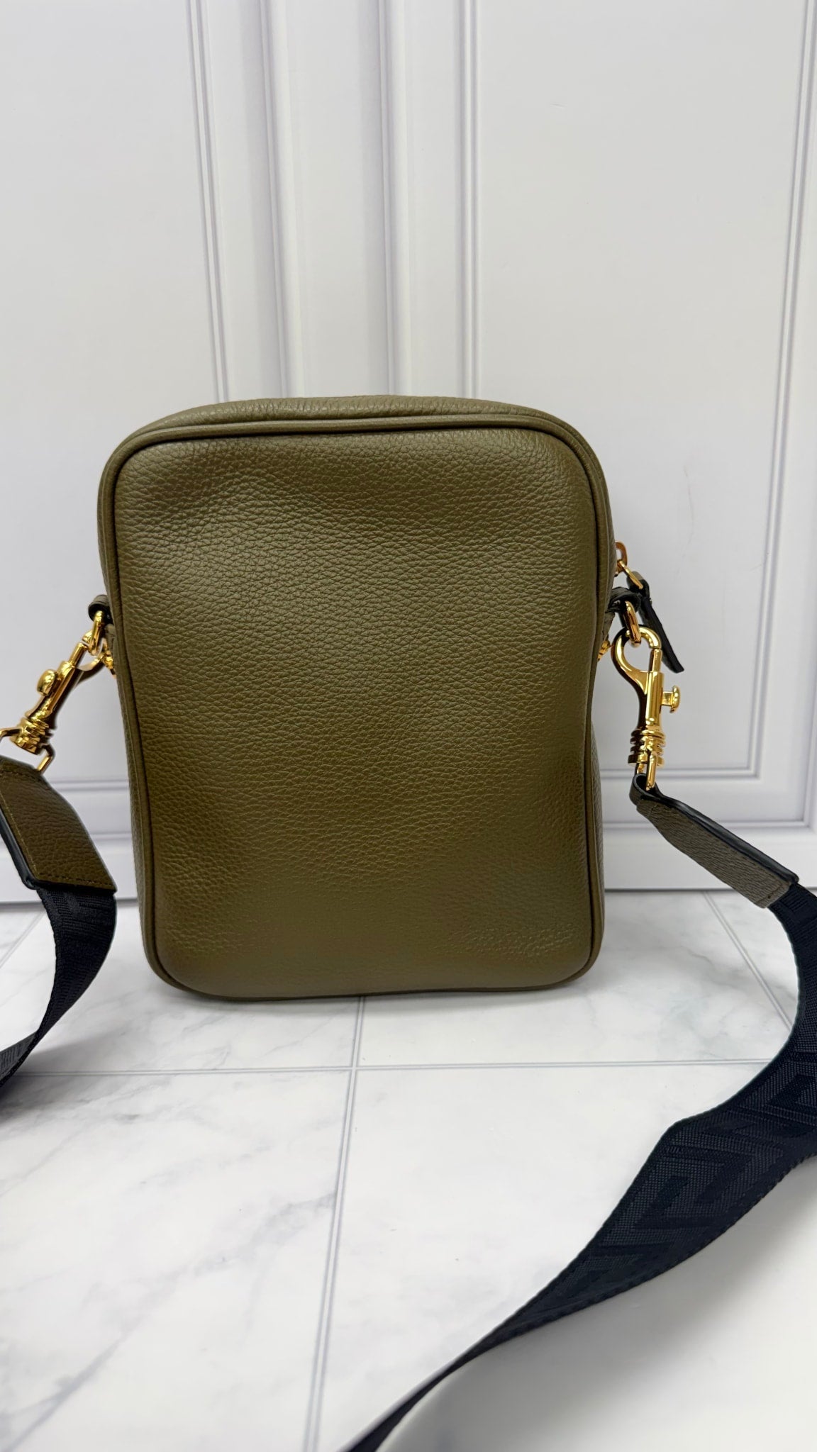 LIKE NEW - Versace Olive Green Pebbled Leather Medusa Messenger Bag
