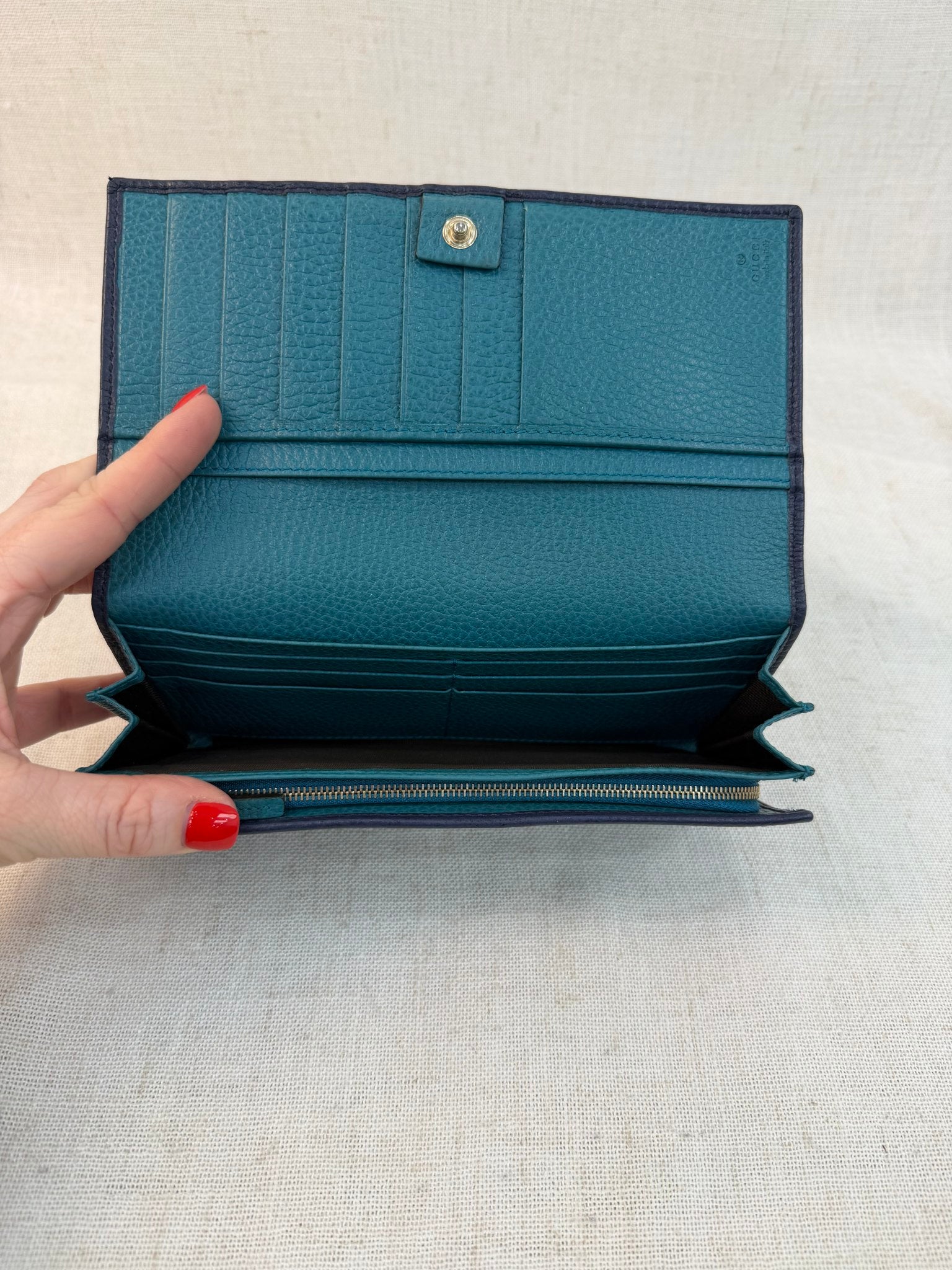 Gucci Navy Leather Swing Continental Long Wallet