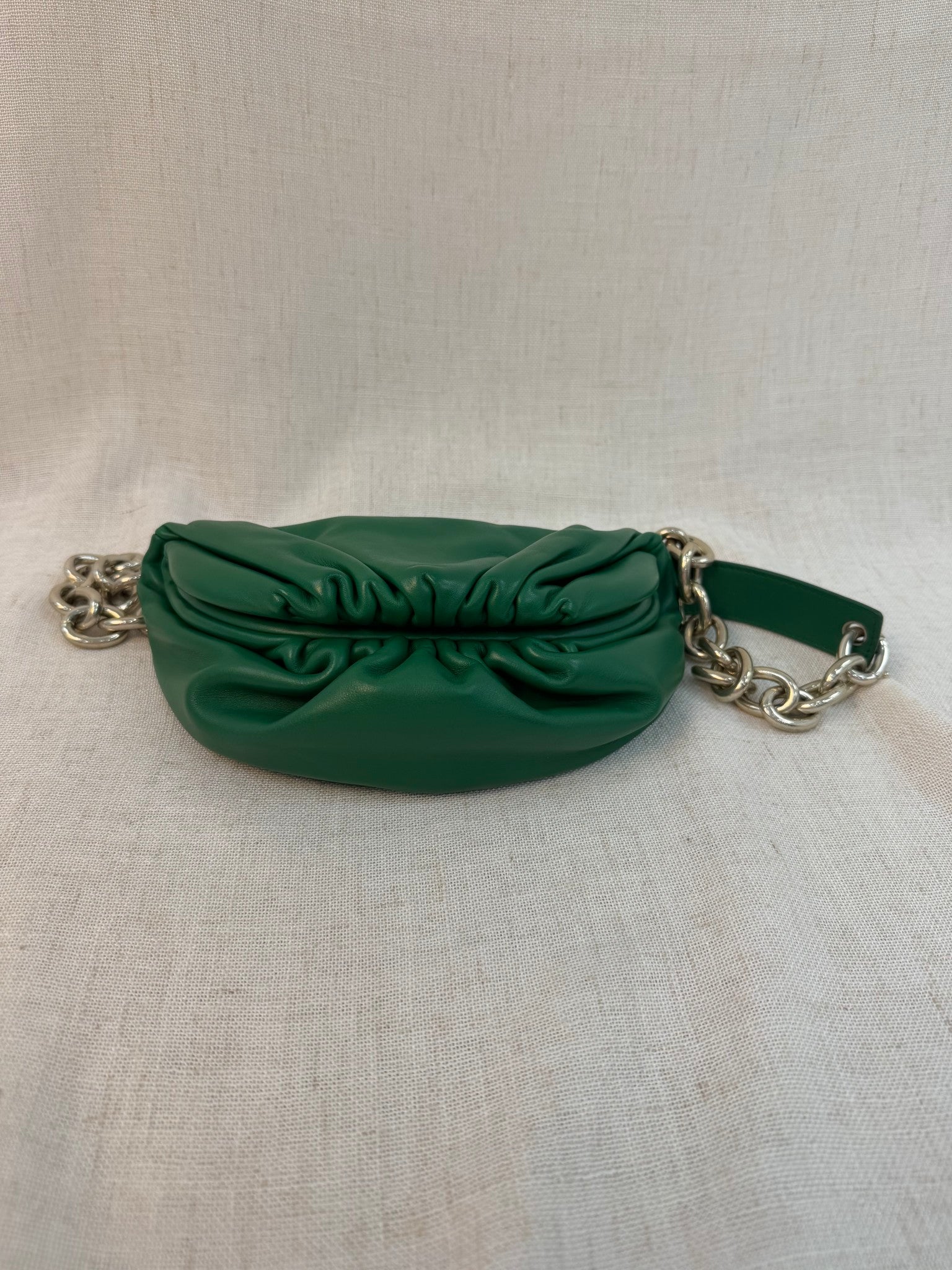 Bottega Veneta Green Leather Chain Shoulder Pouch Bag