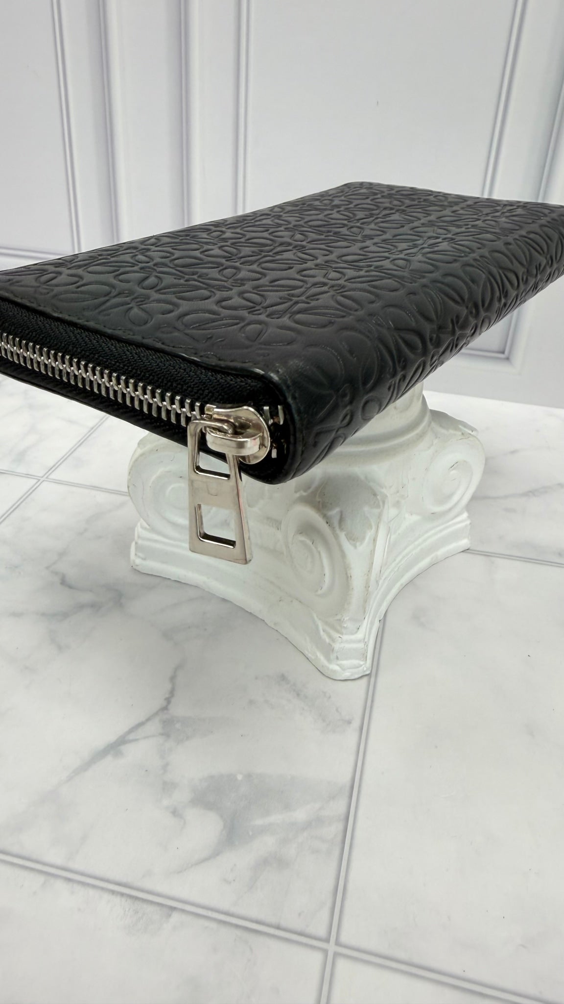 Loewe Black Embossed Anagram Leather Zippy Wallet