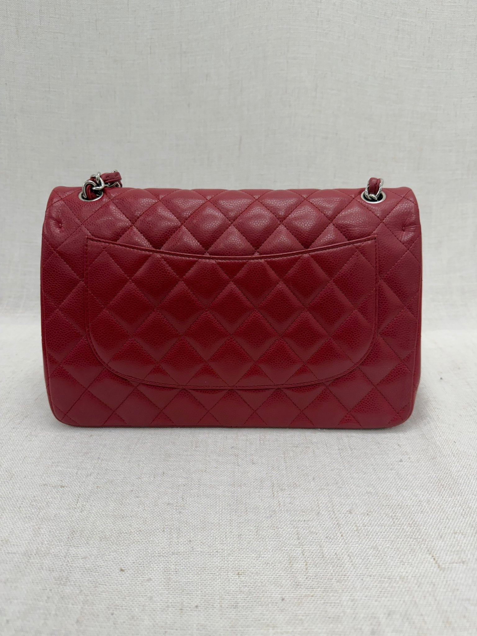 Chanel Red Caviar Quilted Leather Jumbo Classic Double Flap Bag