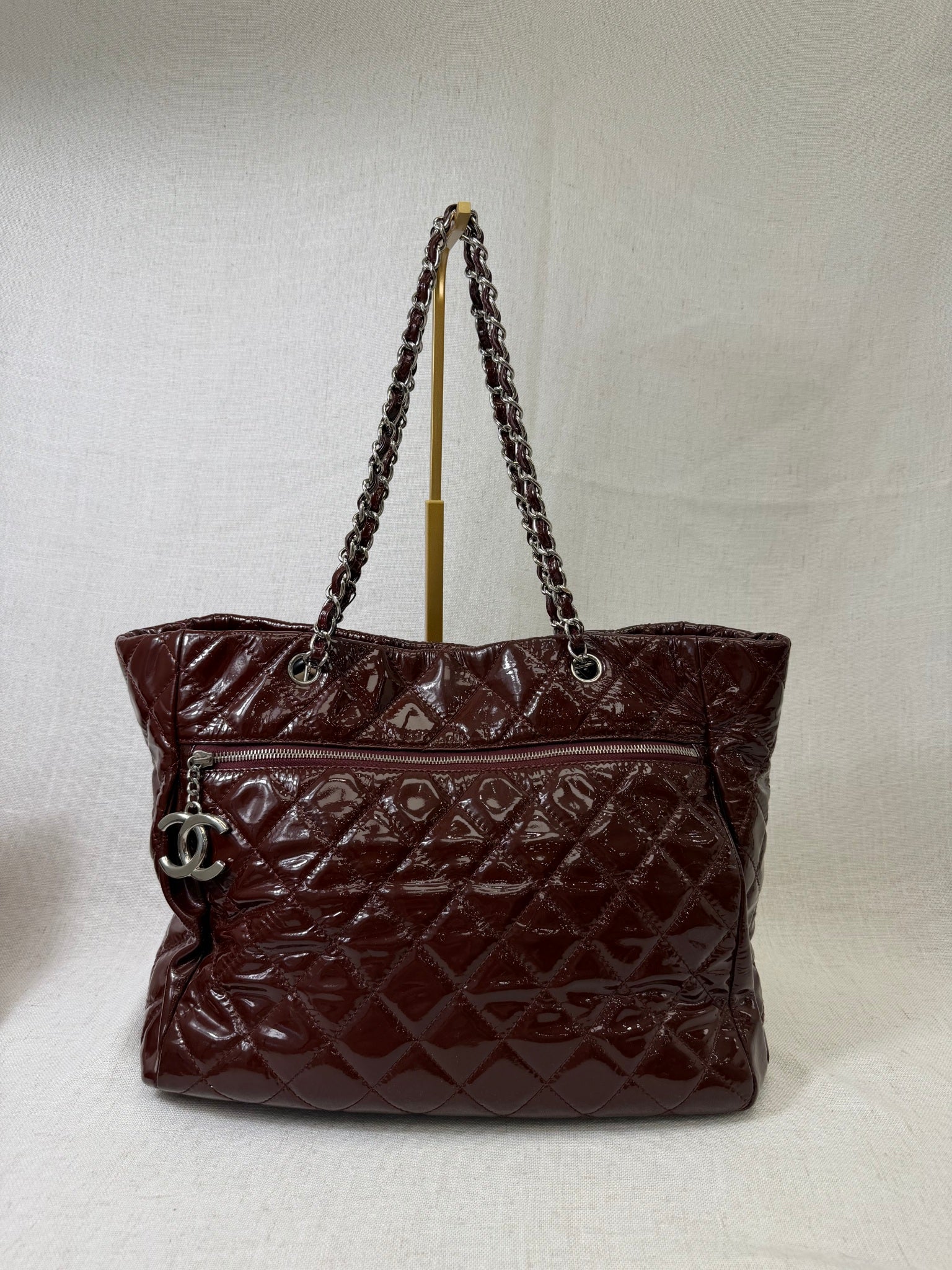 Chanel Burgundy Patent Leather Quilted Shoulder Bag