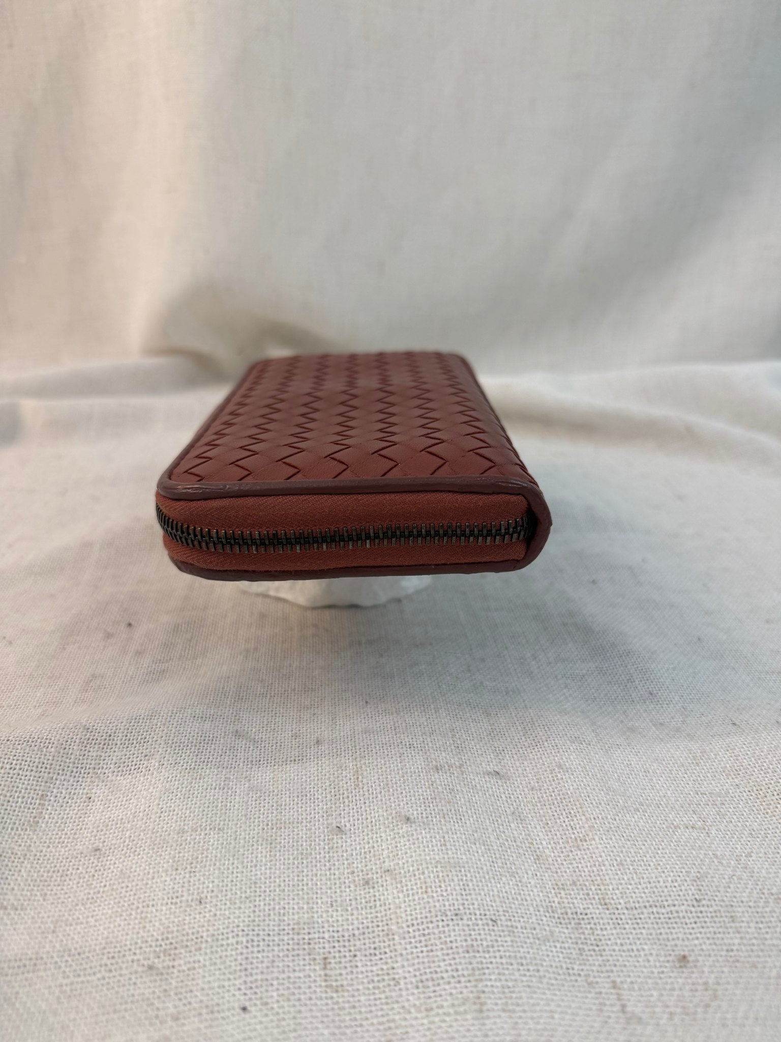 Bottega Veneta Rust Leather Intrecciato Zippy Wallet