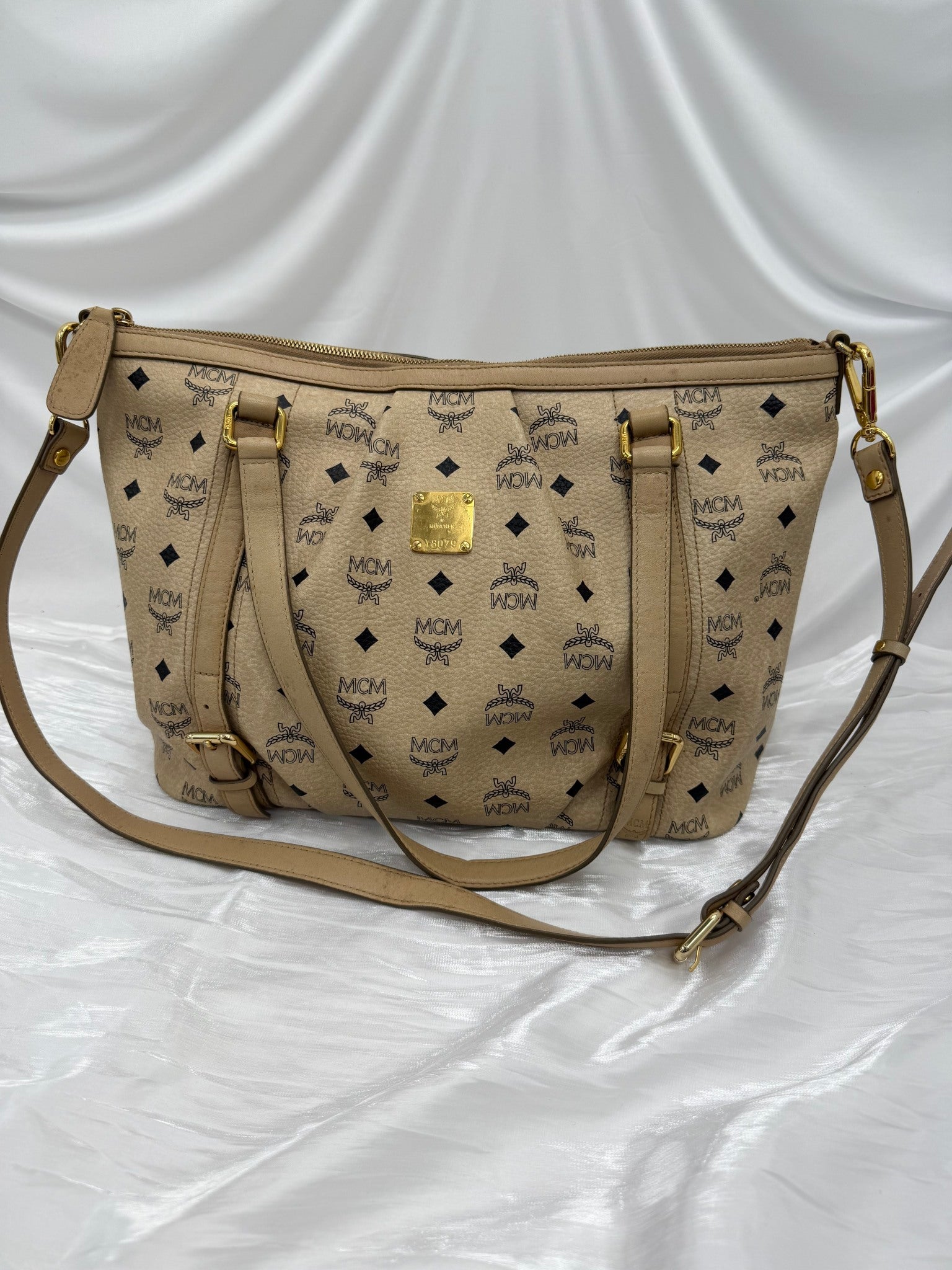 MCM Tan Visetos Coated Canvas 2Way Shopper Tote