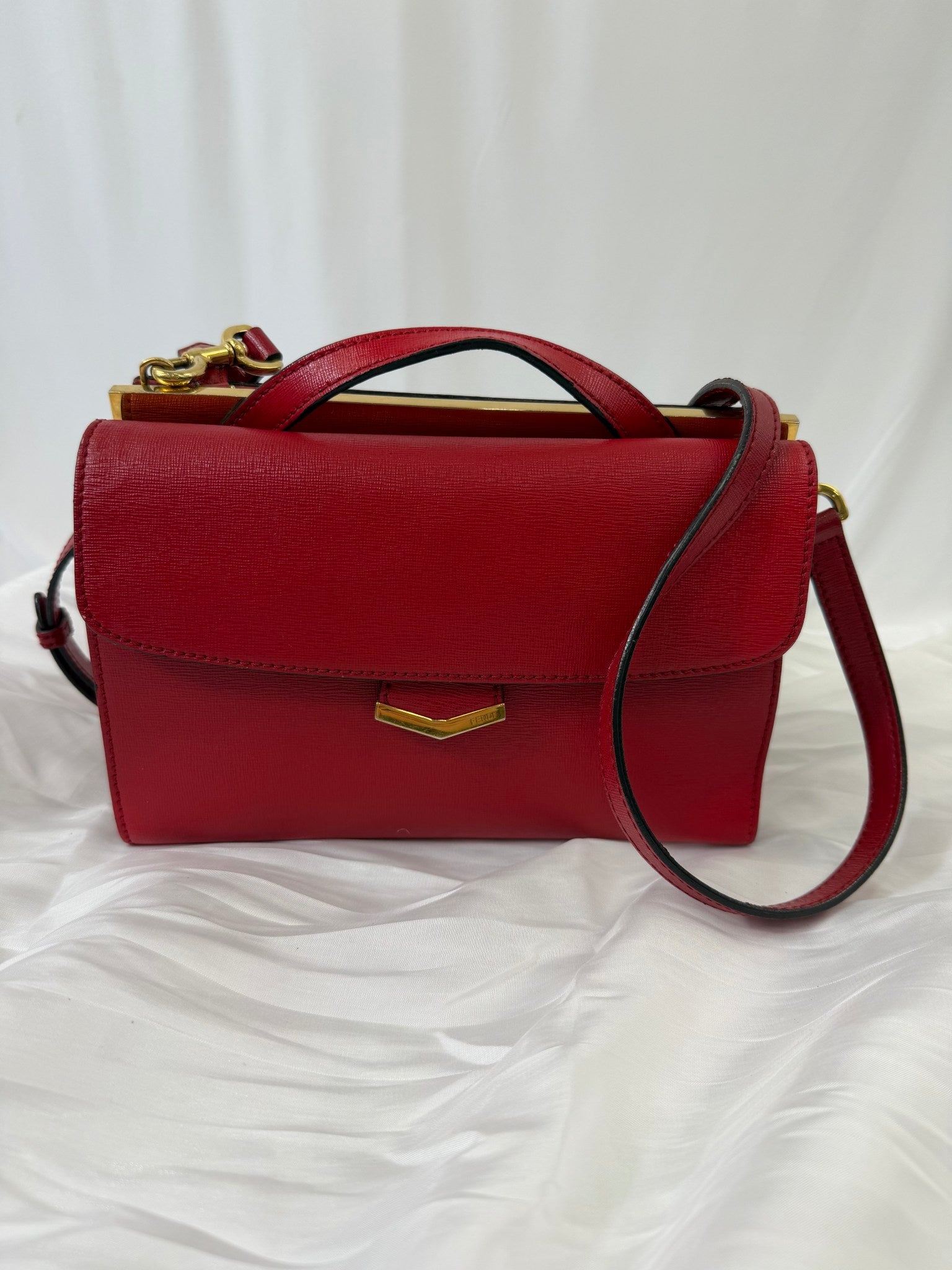 Fendi Red Leather Demi Jour Two Way Bag