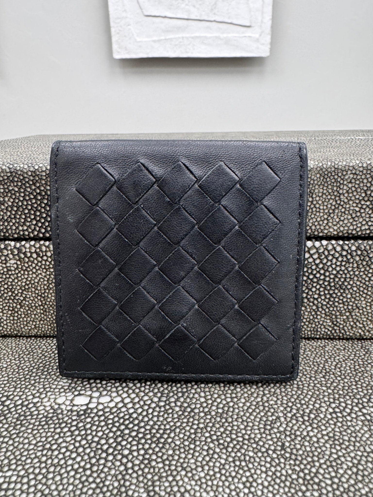 Bottega Veneta Black Intrecciato Leather Compact Wallet