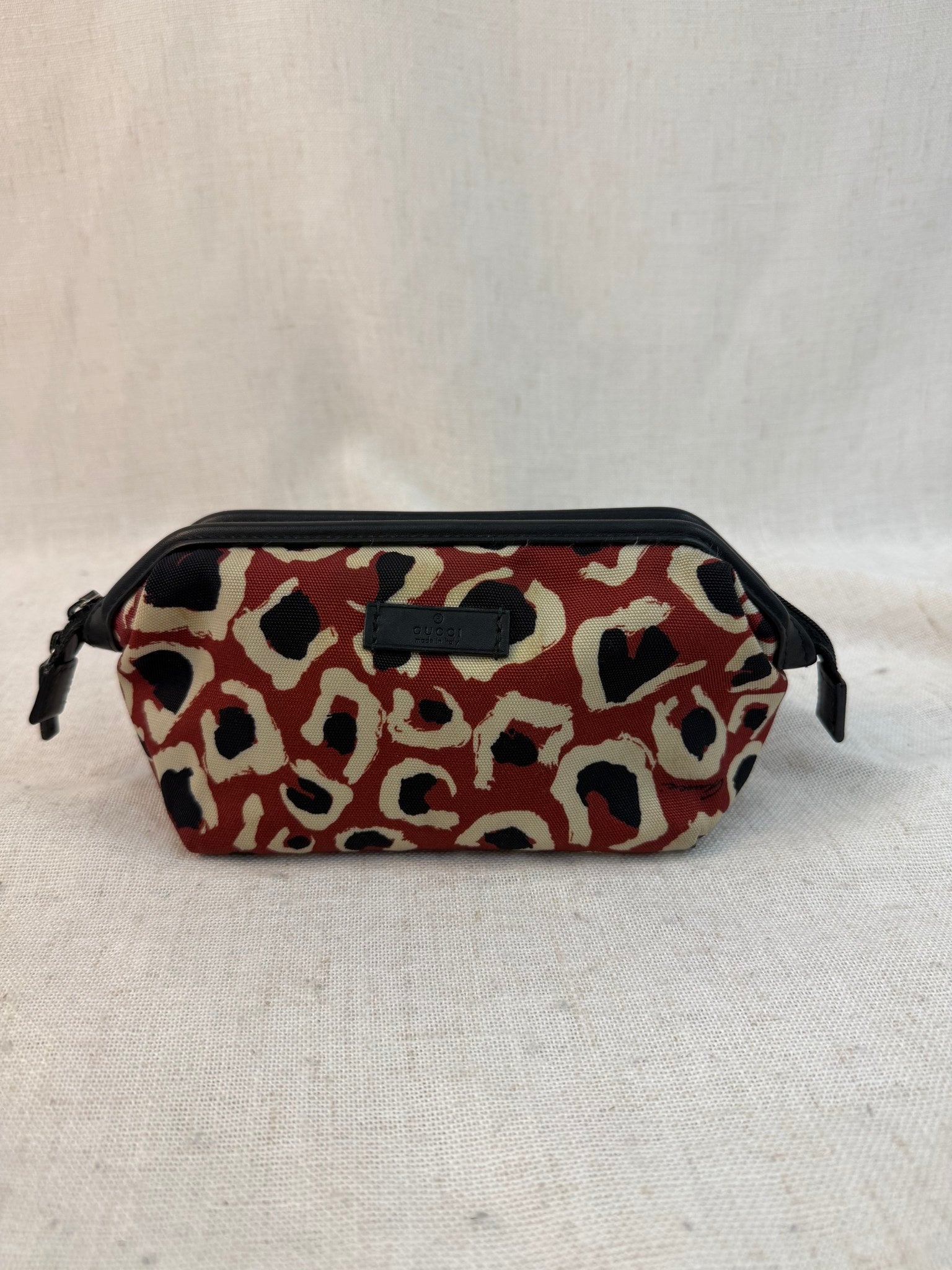 Gucci Red Canvas Leopard Cosmetic Bag