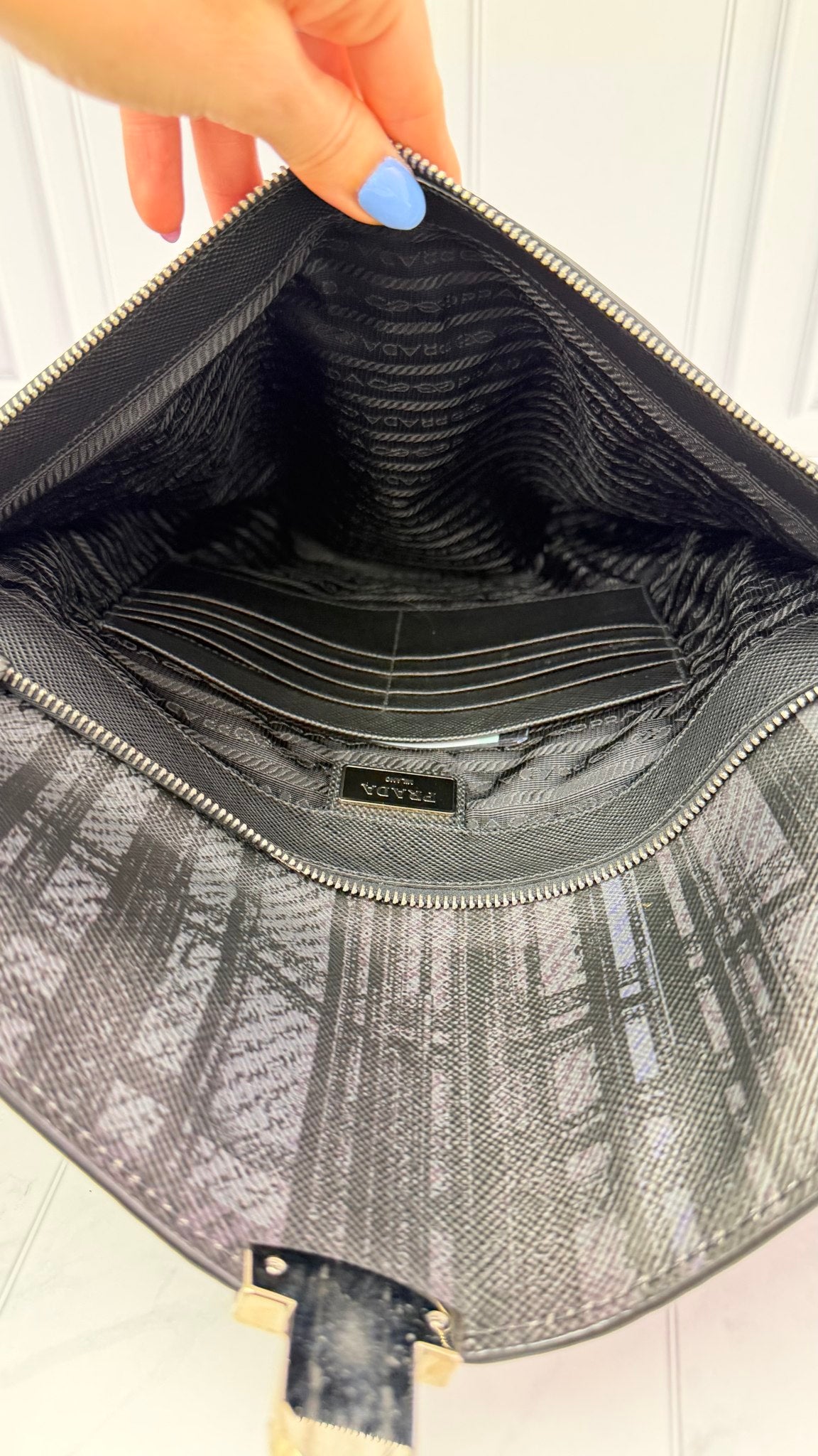 Prada Black Nylon & Saffiano Printed Leather Documents Pouch