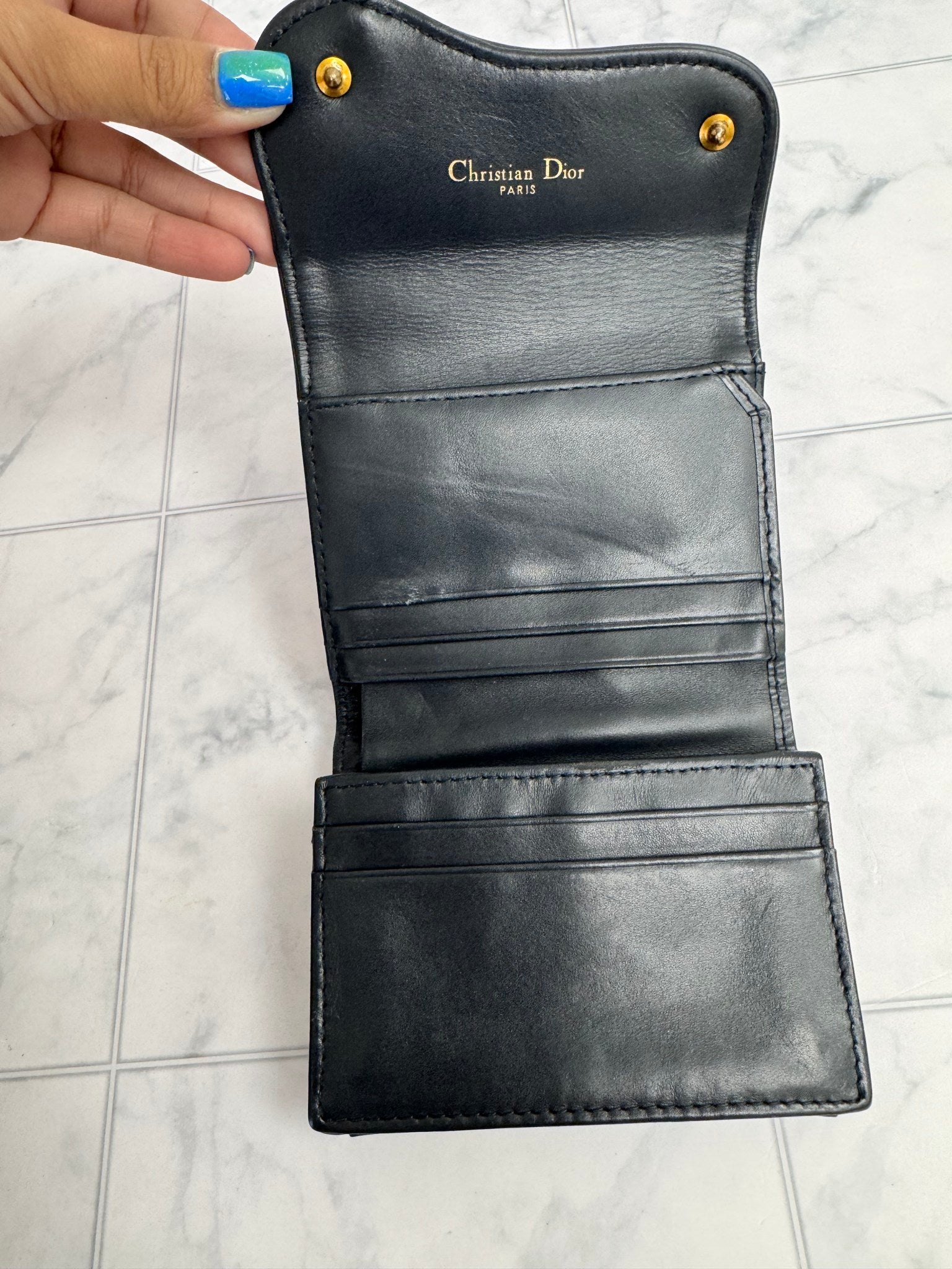 Christian Dior Blue Oblique Jacquard Saddle Card Holder