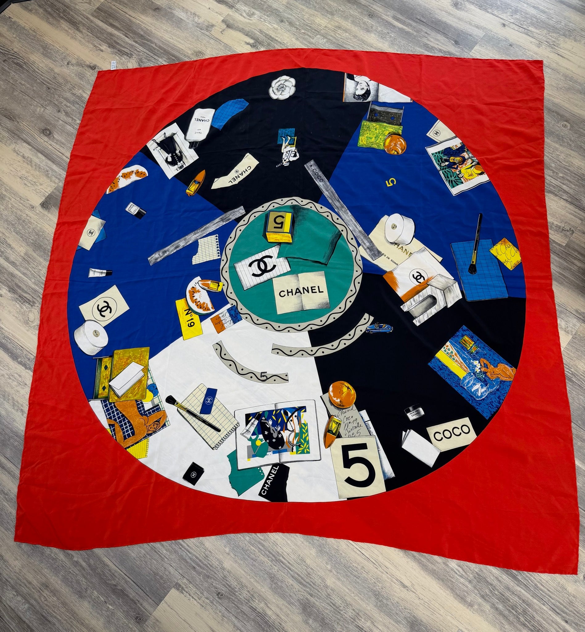 Chanel Multicolor Silk Vintage Novelty Print Scarf