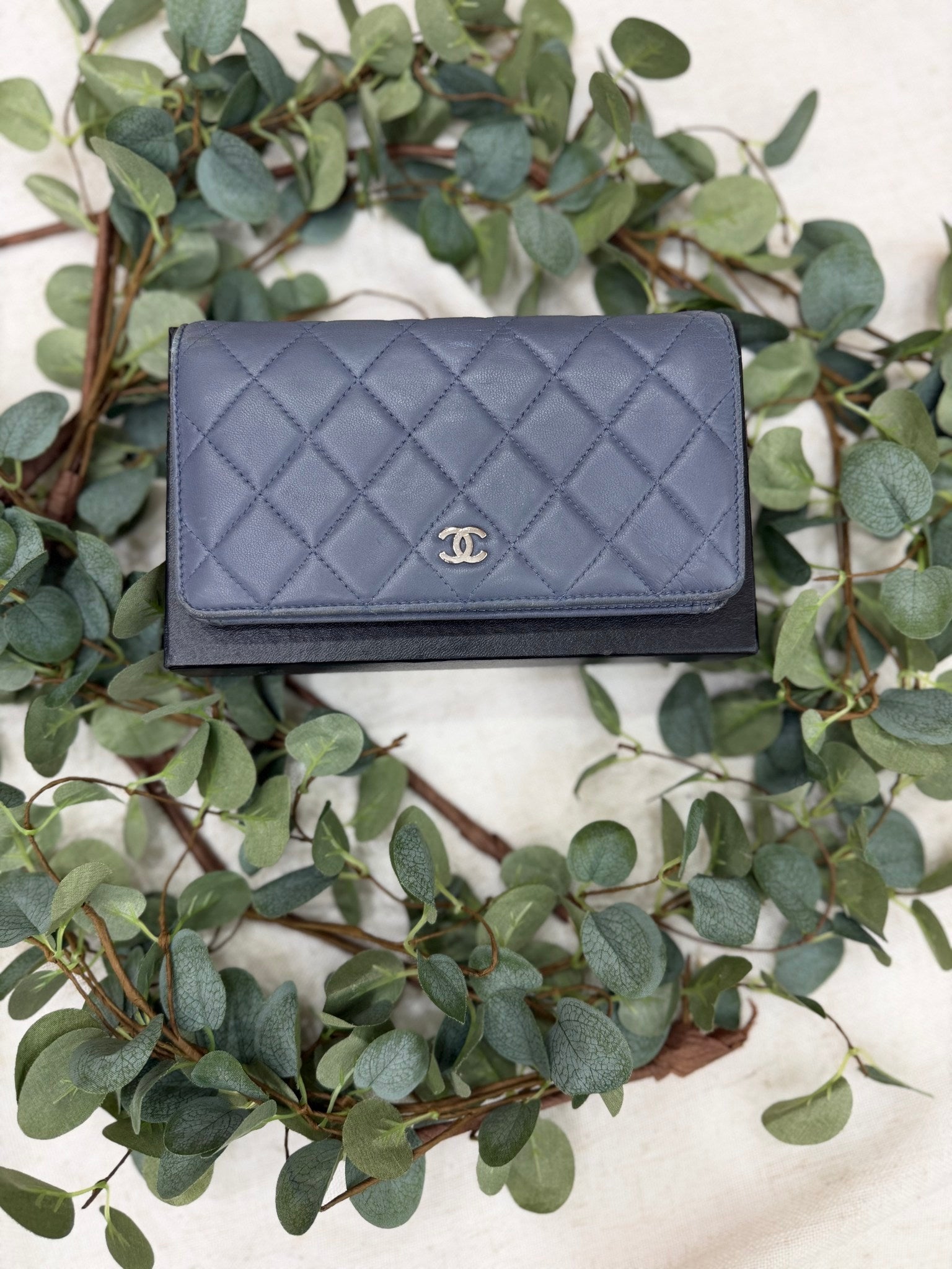Chanel Blue Lambskin Quilted Long Wallet