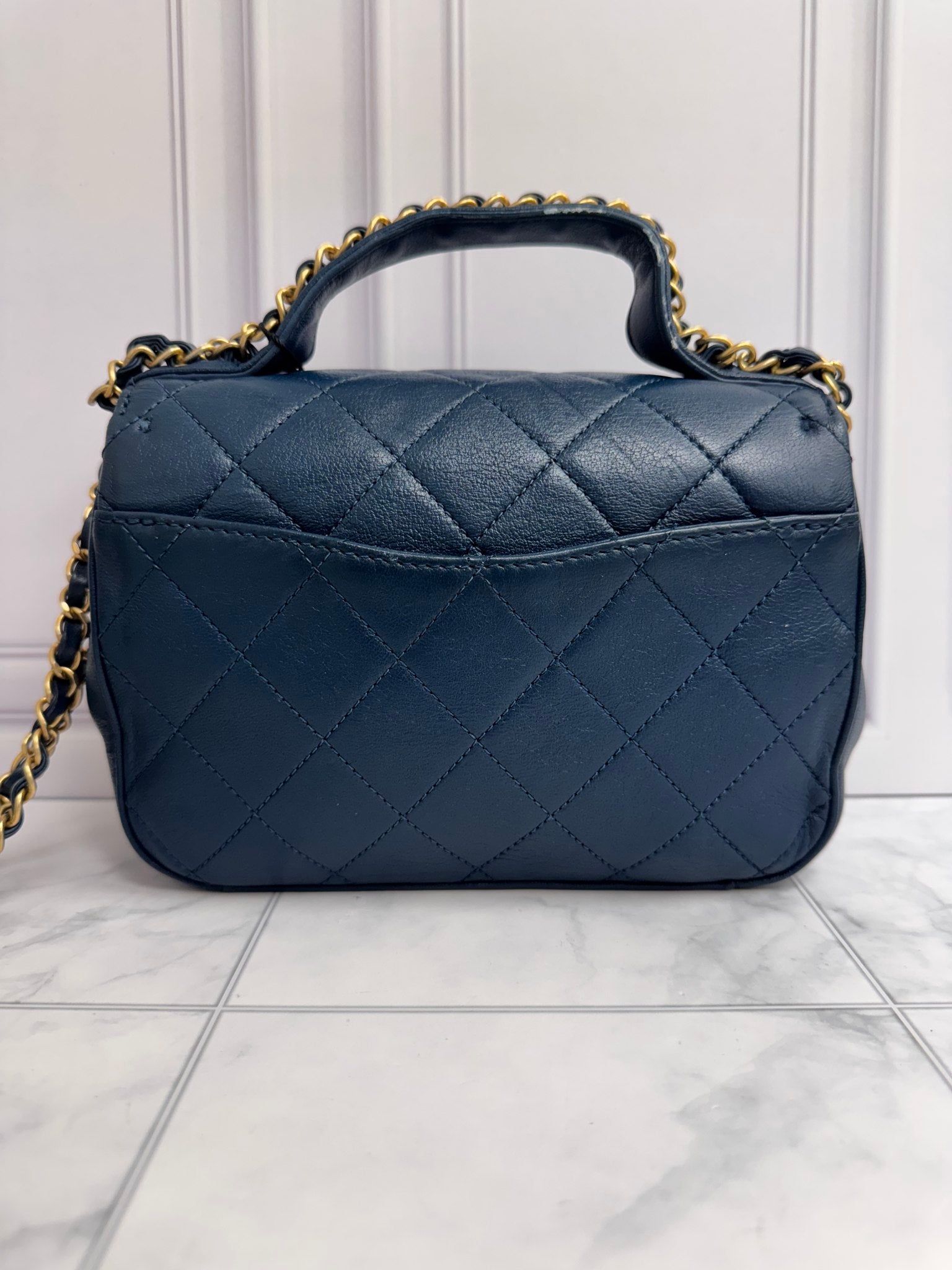 Chanel Blue Quilted Leather Infinity Top Handle Flap Bag