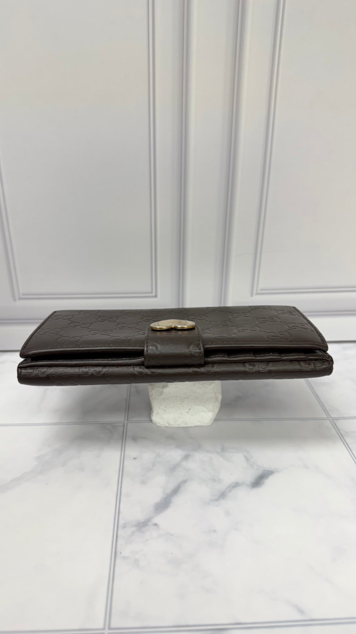 Gucci Brown Leather Guccissima Heart Continental Wallet