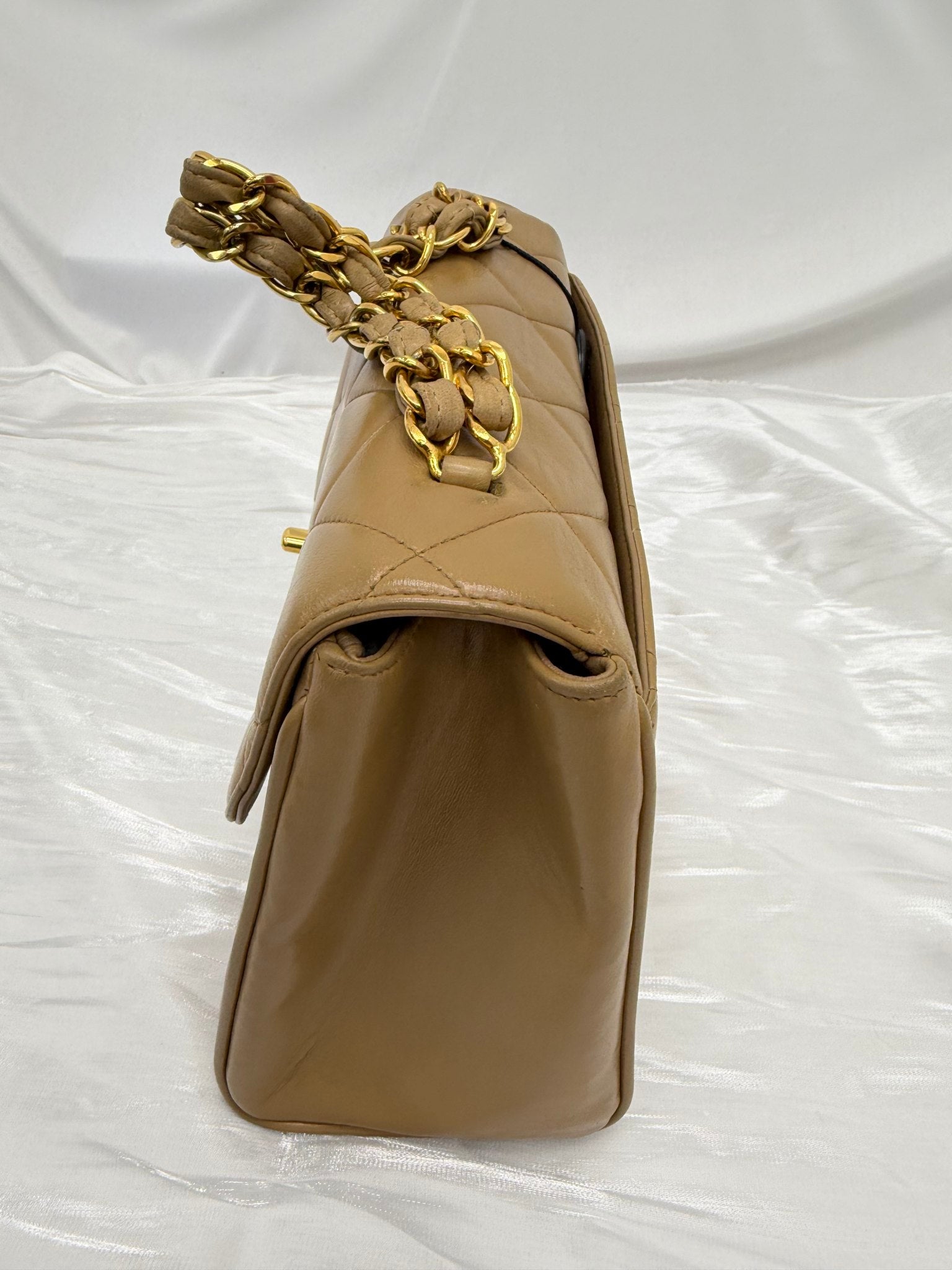 Chanel Light Brown Lambskin Leather 24k Top Handle Chain Bag