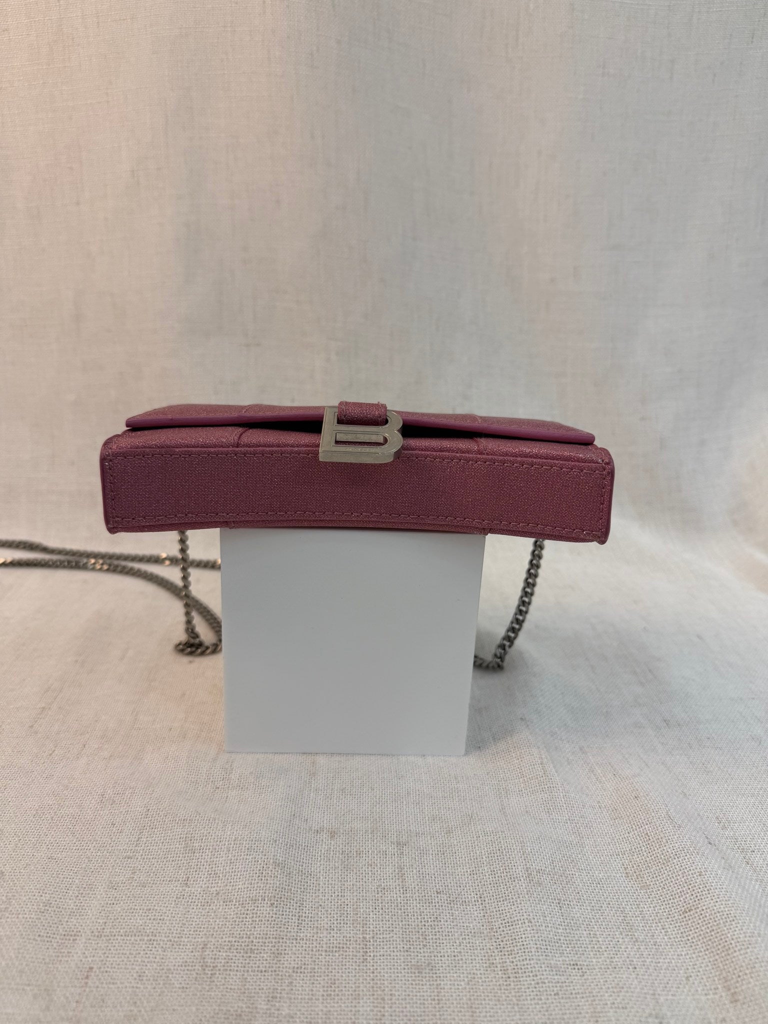 Balenciaga Pink Metallic XS Hourglass Crossbody Bag