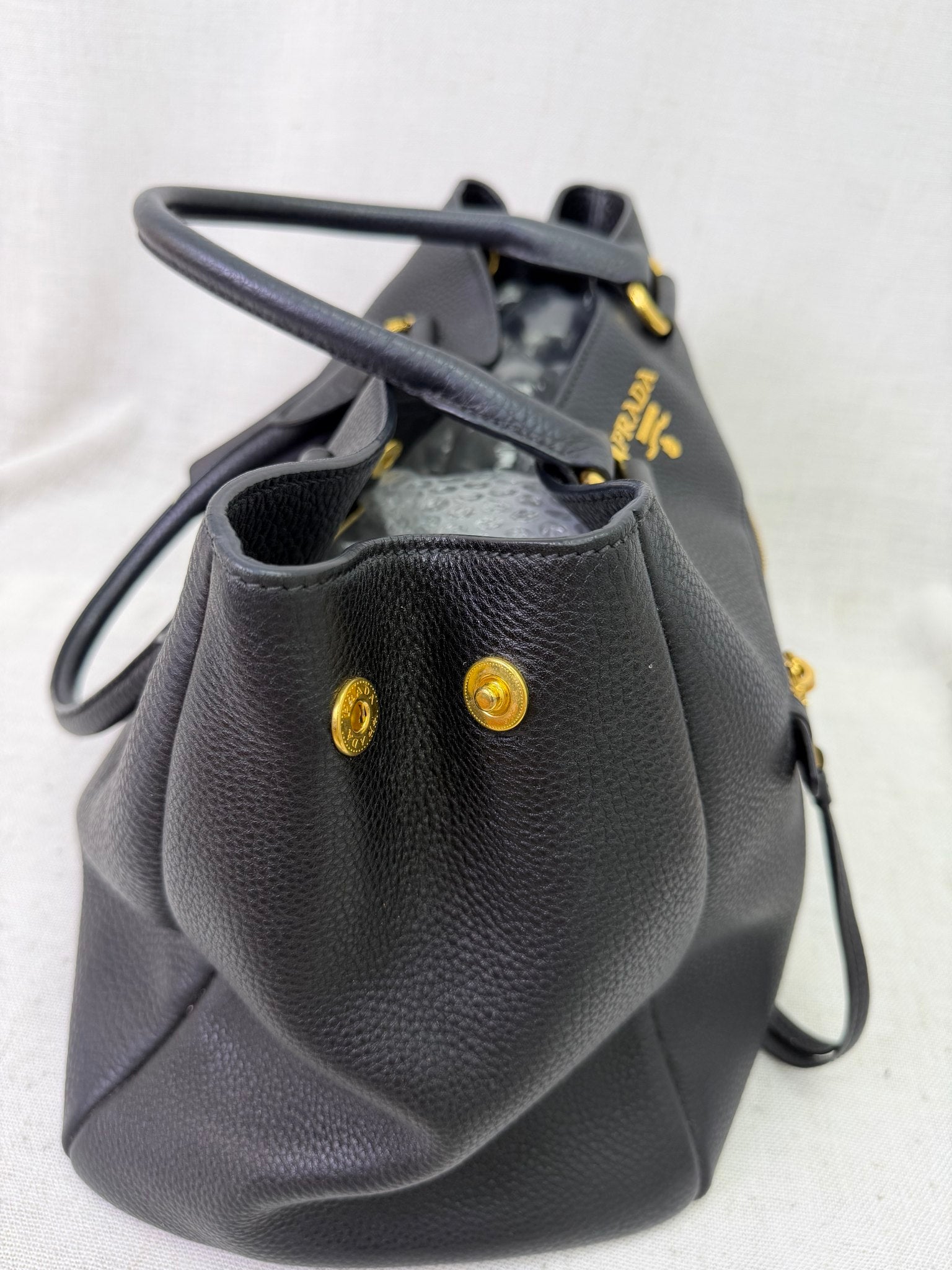 Prada Black Tumbled Leather Shoulder Tote