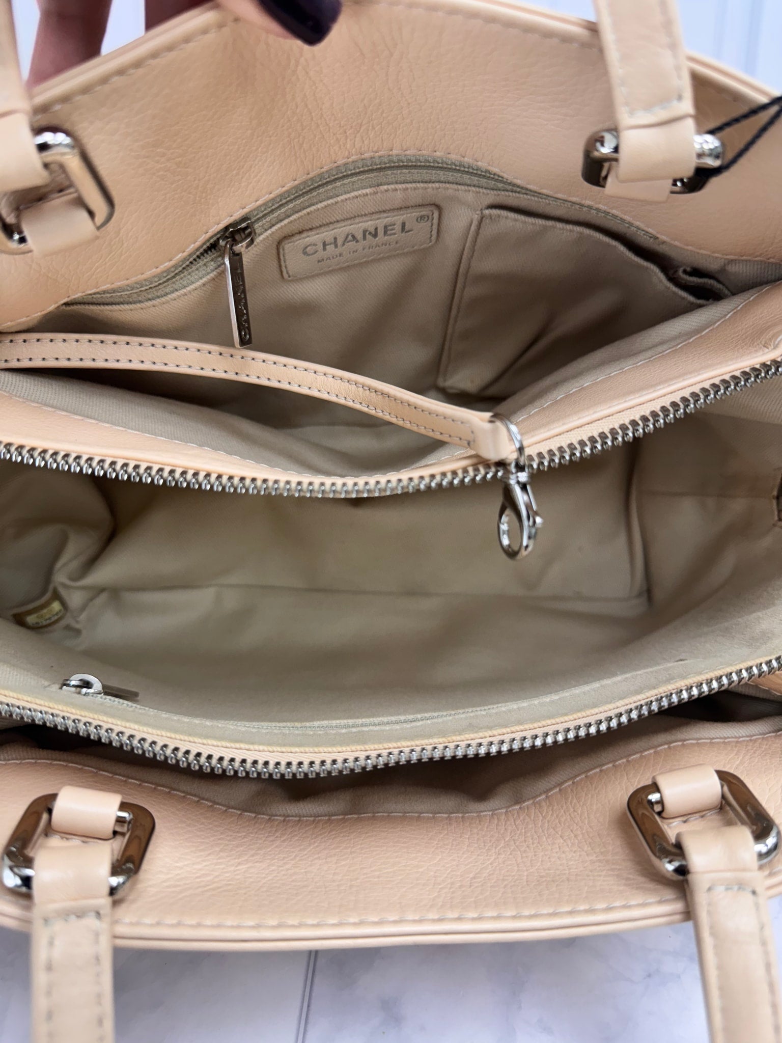Chanel Beige Vintage Quilted Grained Leather Shoulder Bag