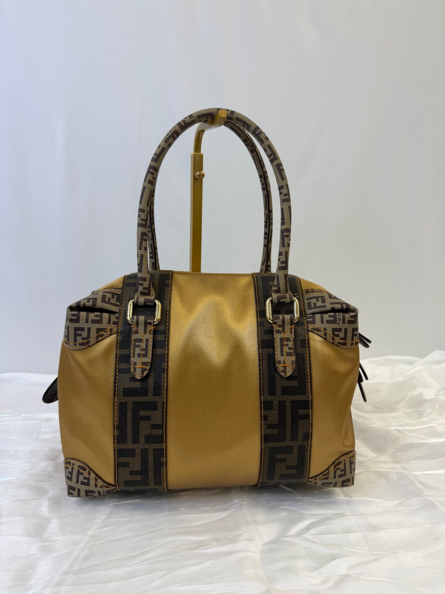 Fendi Gold Nylon Zucca Bowler Bag