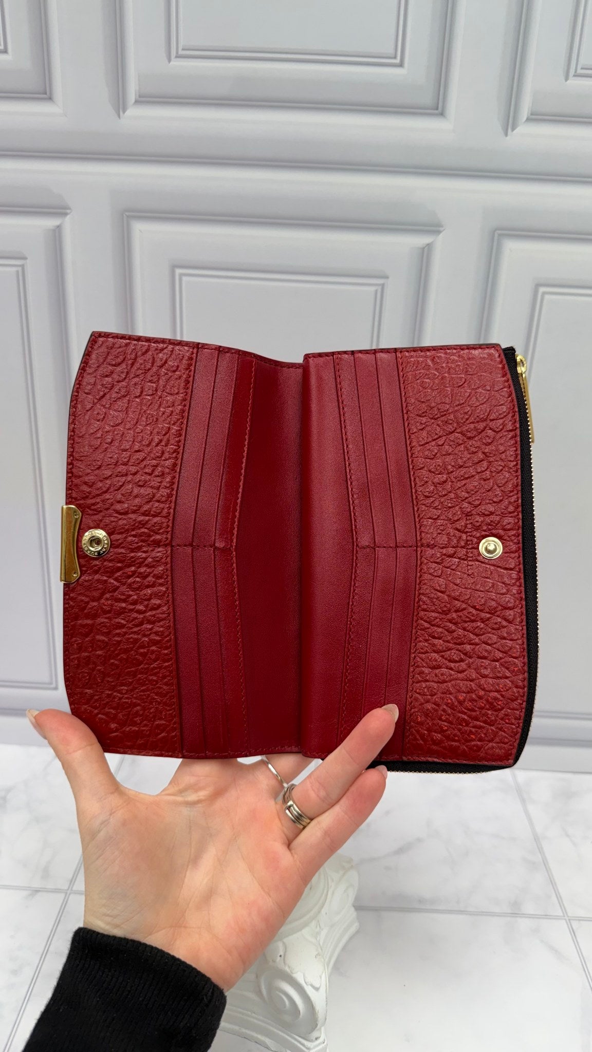 Burberry Red Embossed Check Clifton Long Wallet