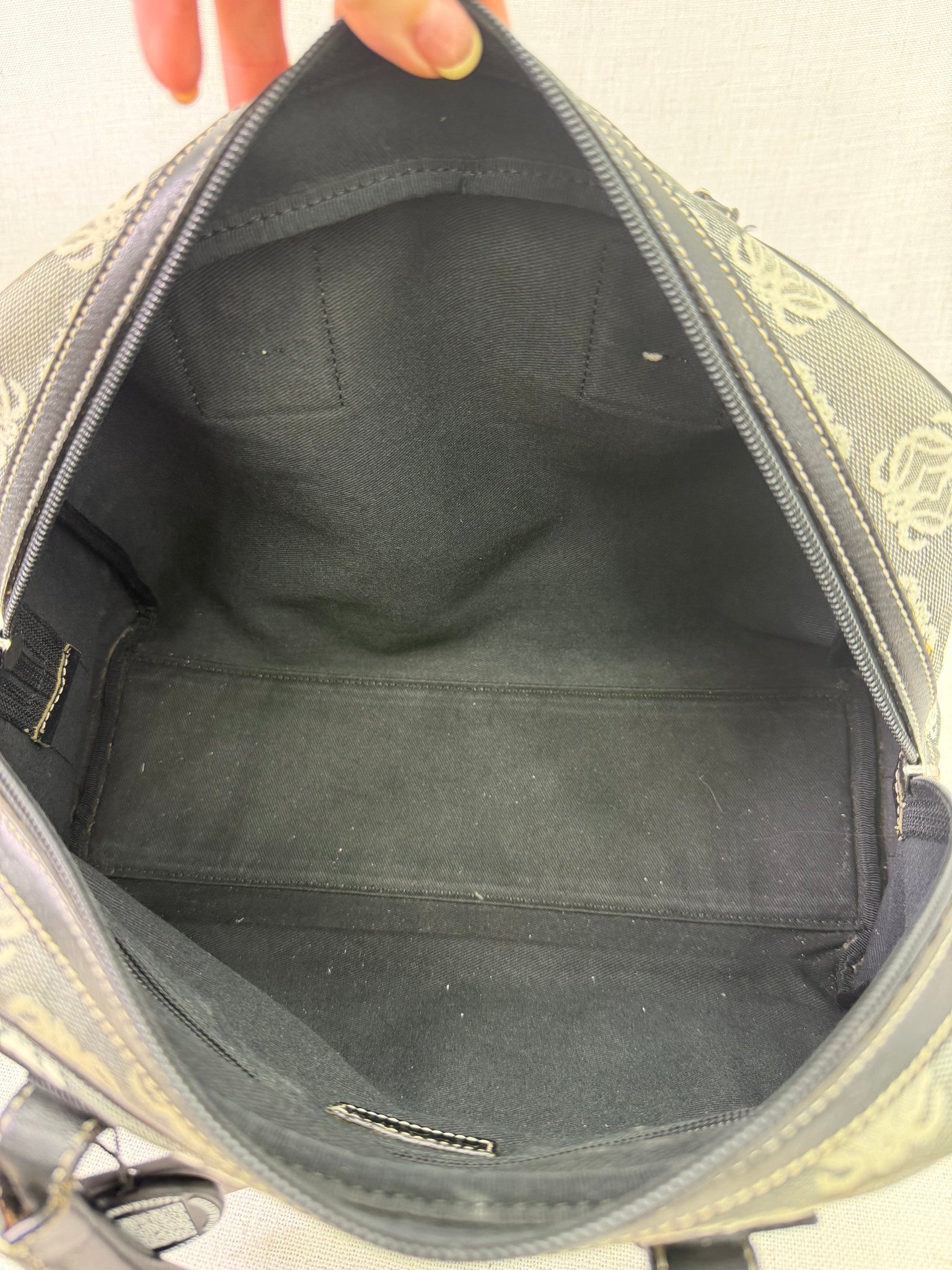 Loewe Navy Blue Anagram Denim Canvas Boston Bag