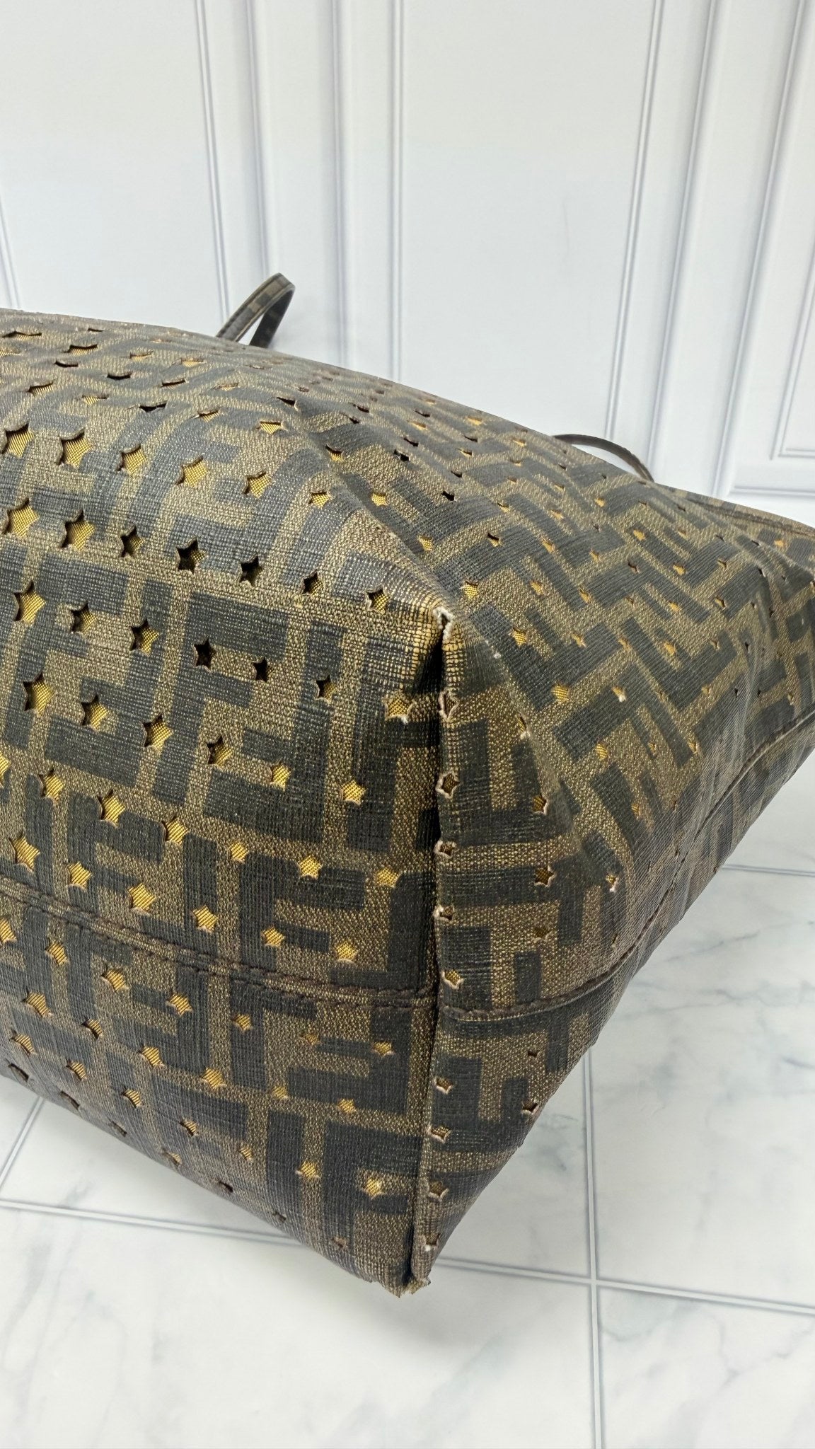Fendi Brown Canvas Star Perforated Tote Bag