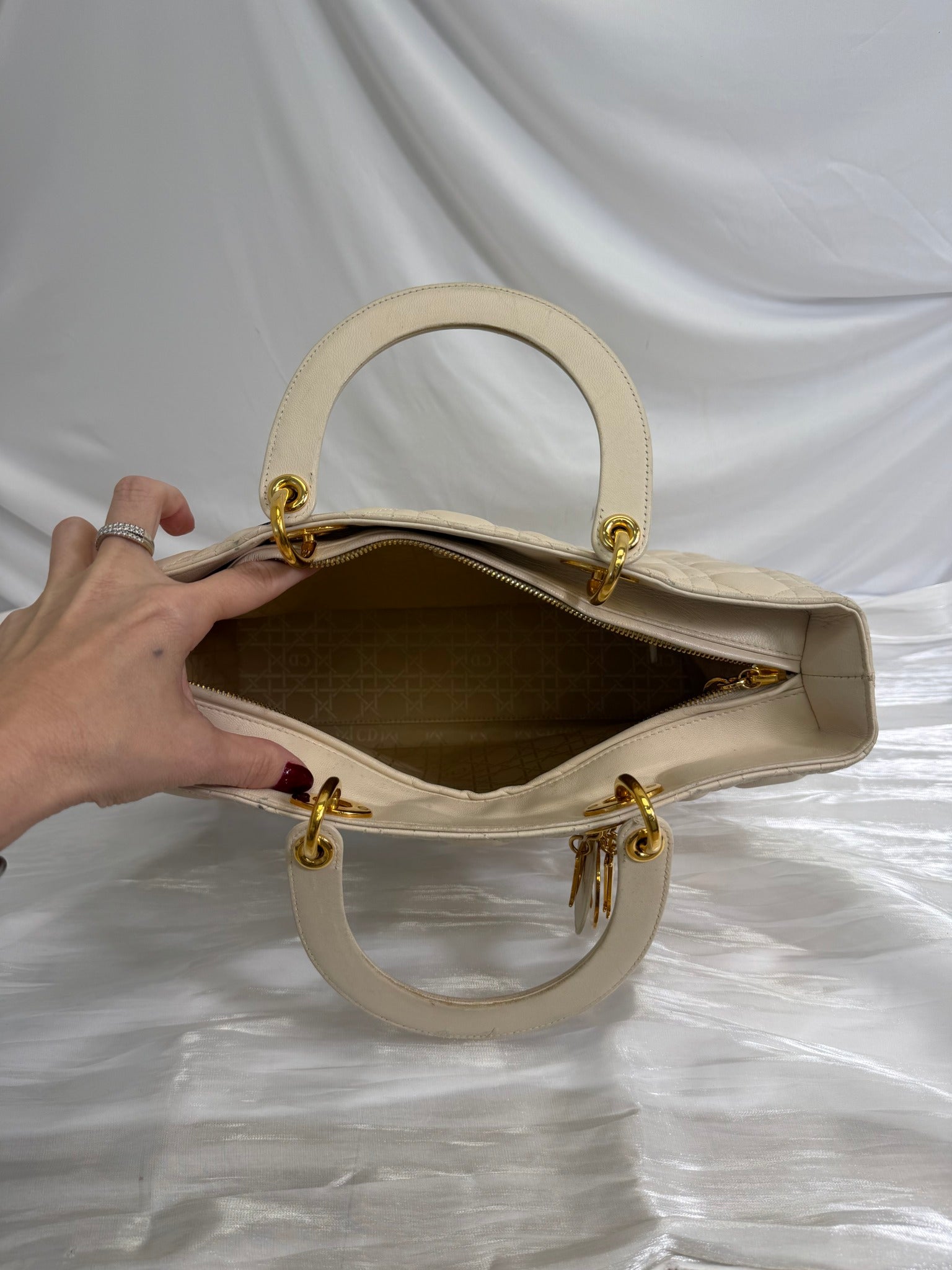 Christin Dior Cream Cannage Leather Large Lady Dior