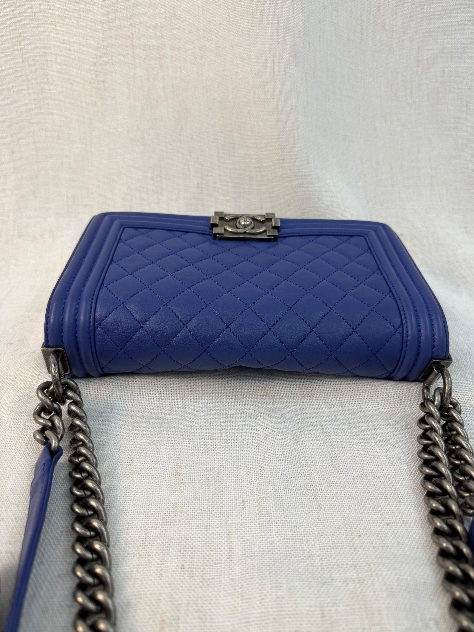 Chanel Blue Calfskin Medium Boy Bag