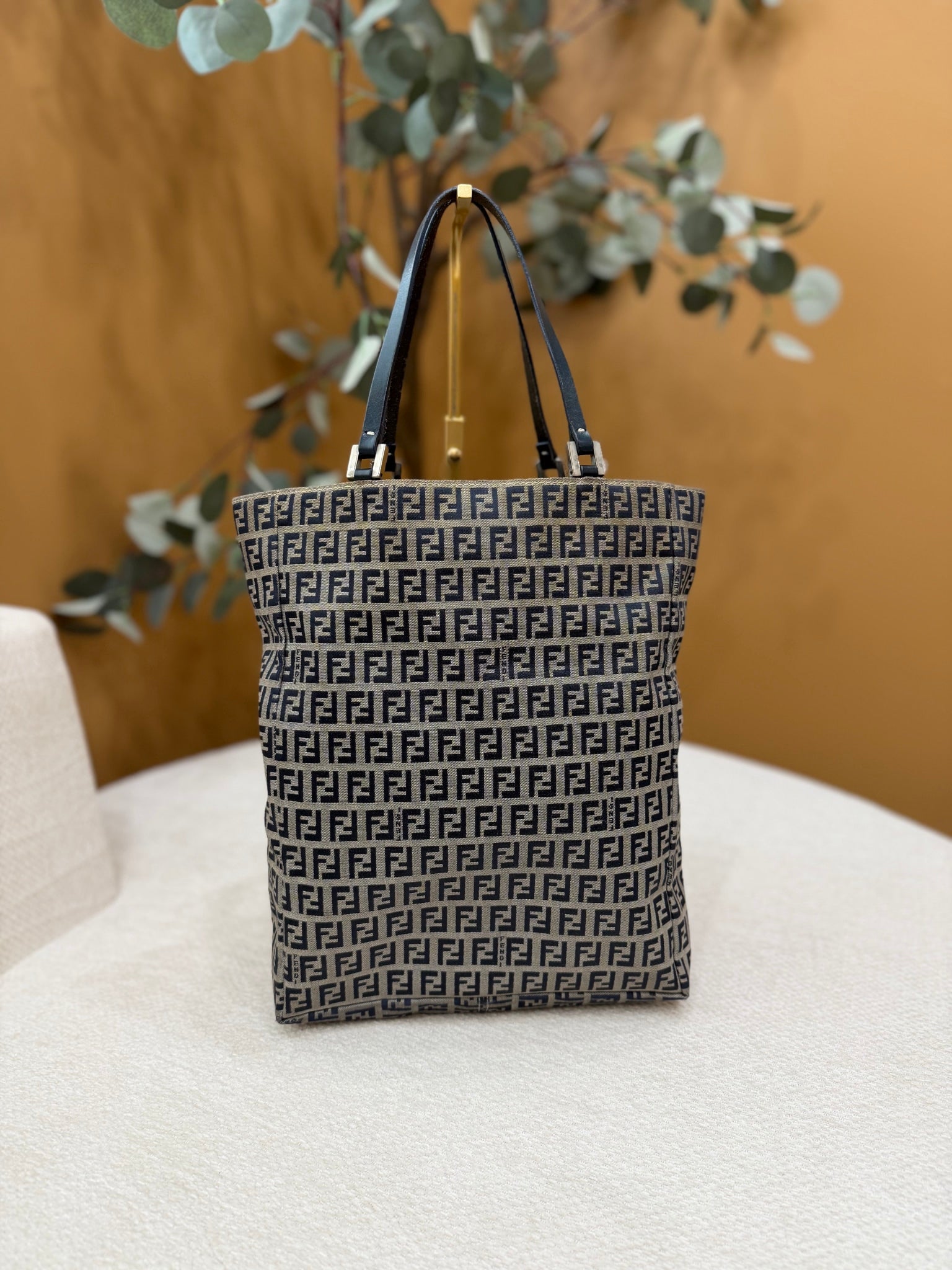 Fendi Navy Canvas Zucchino Tote Bag
