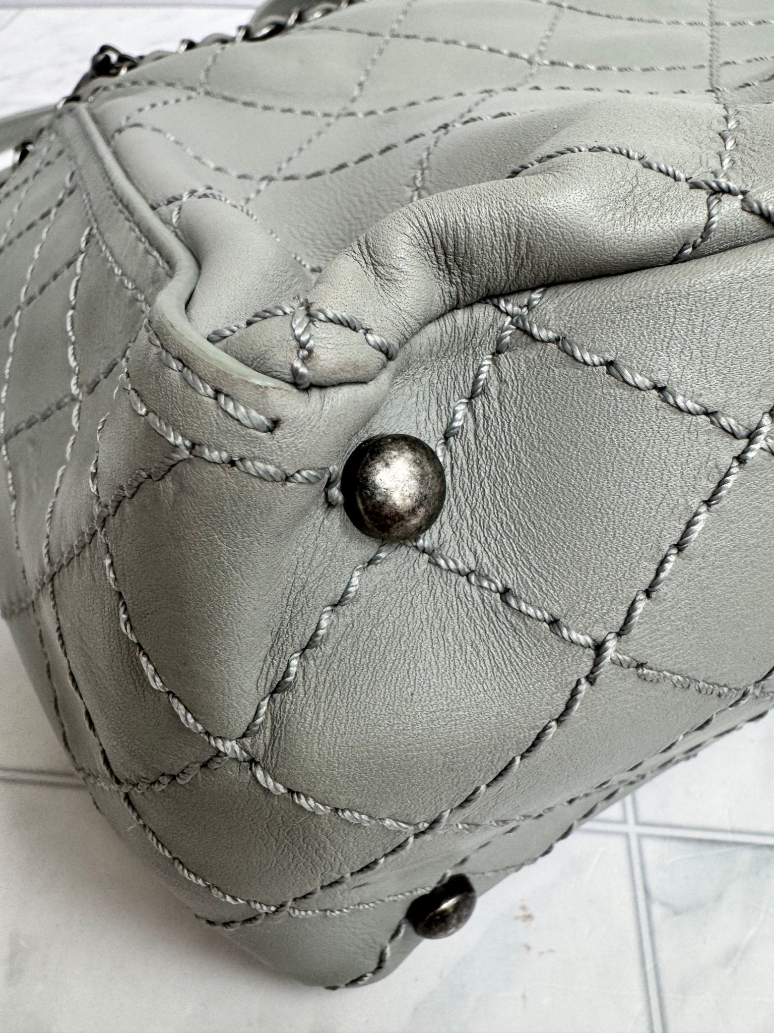 Chanel Grey Diamond Quilted CC Pocket Small Tote Bag
