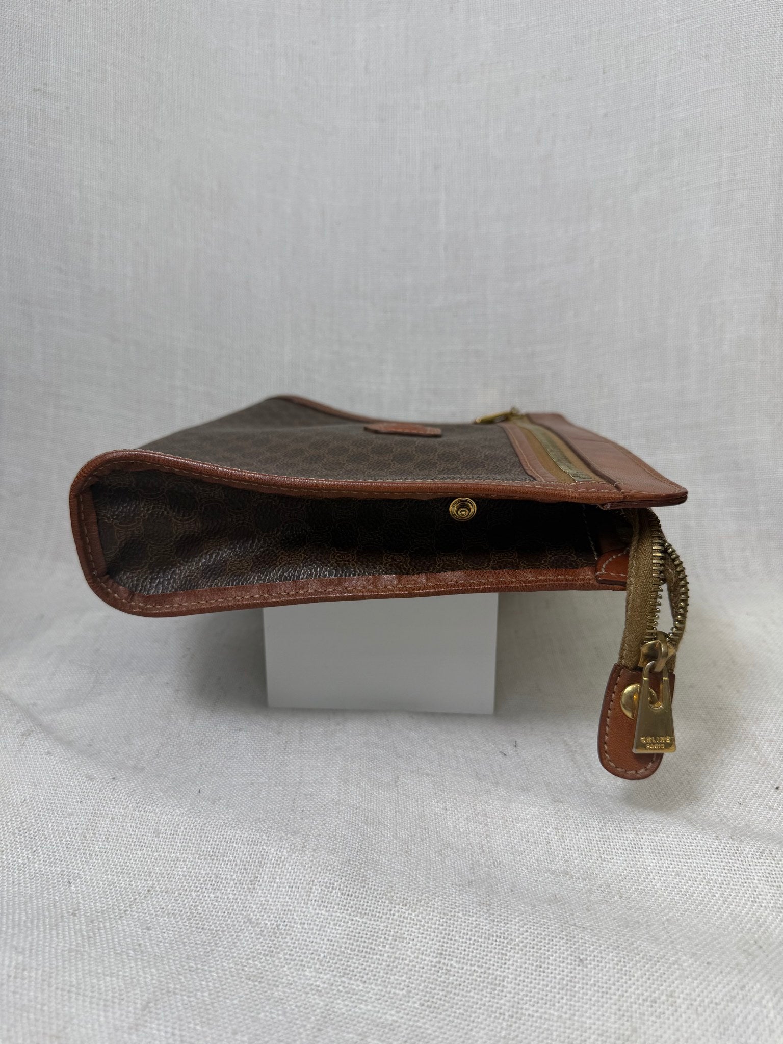 Celine Brown Coated Canvas Macadam Travel Pouch Bag