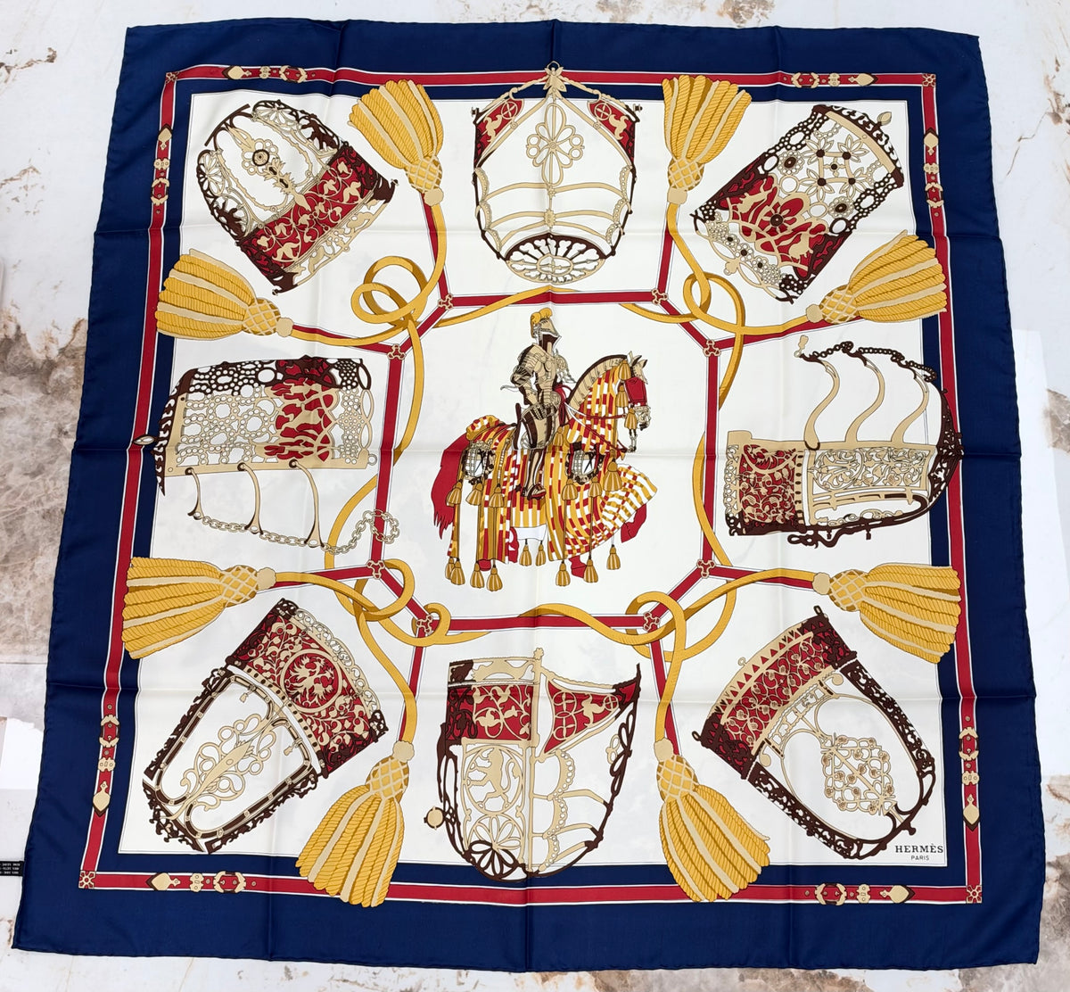 Hermes Blue Multicolor Silk Carre 90 "Les Muserolles" Scarf