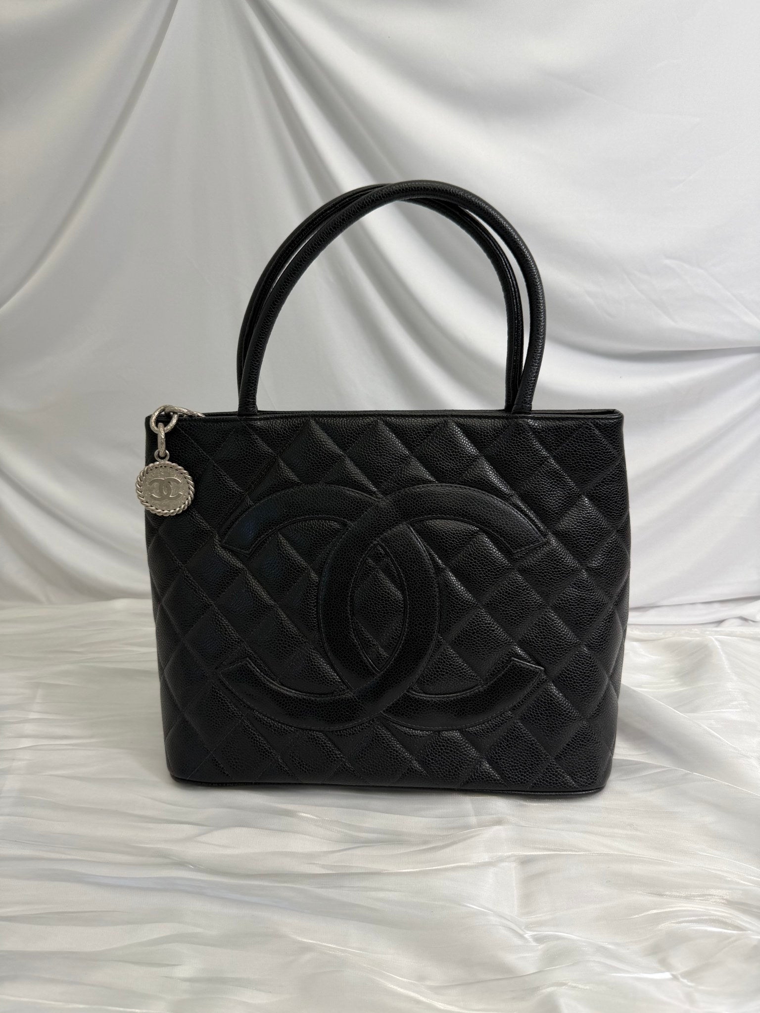 Chanel Black Quilted Caviar Medallion Tote Bag